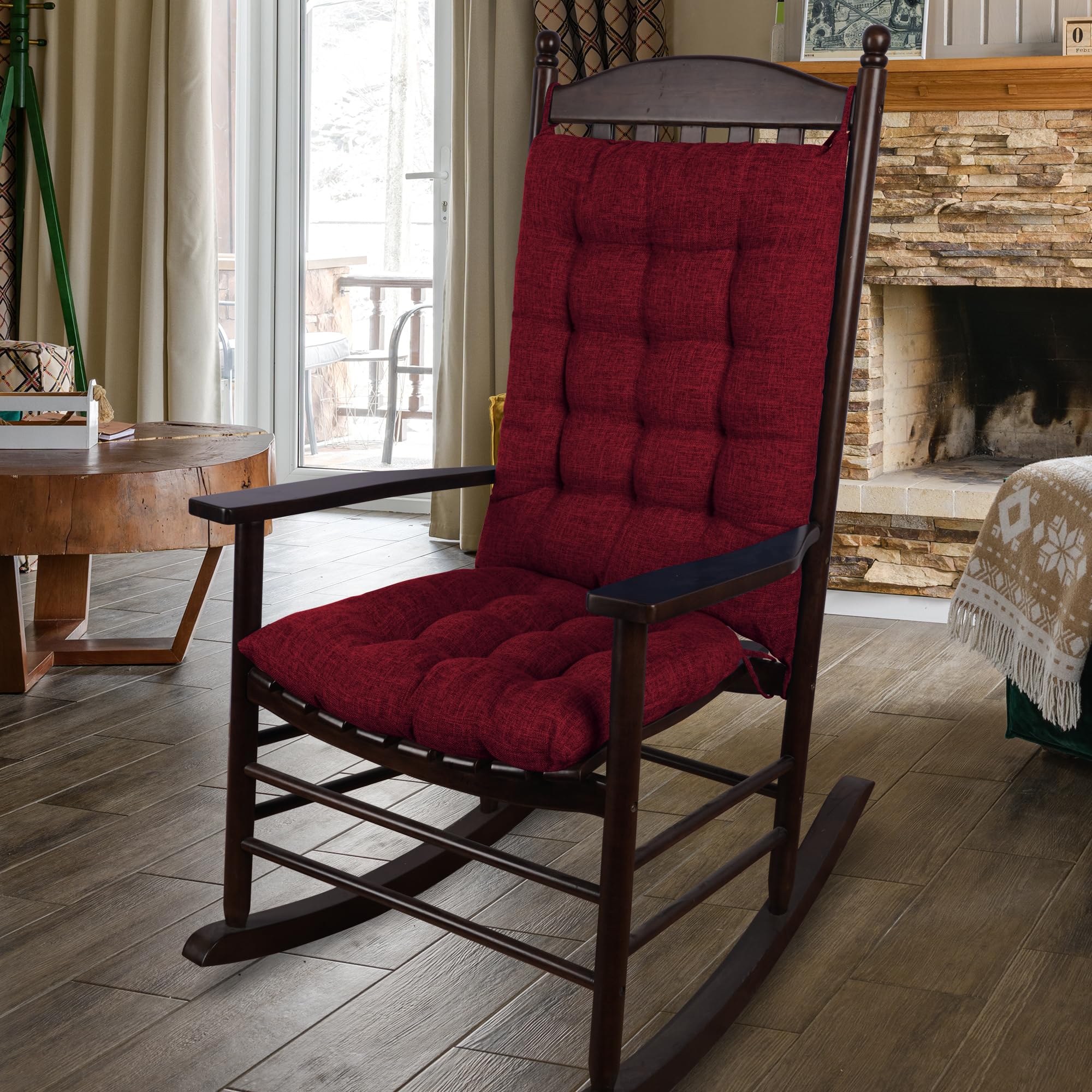 elfjoy extra large rocking chair cushion thick linen chair pads back and seat cushion 2 piece set with ties