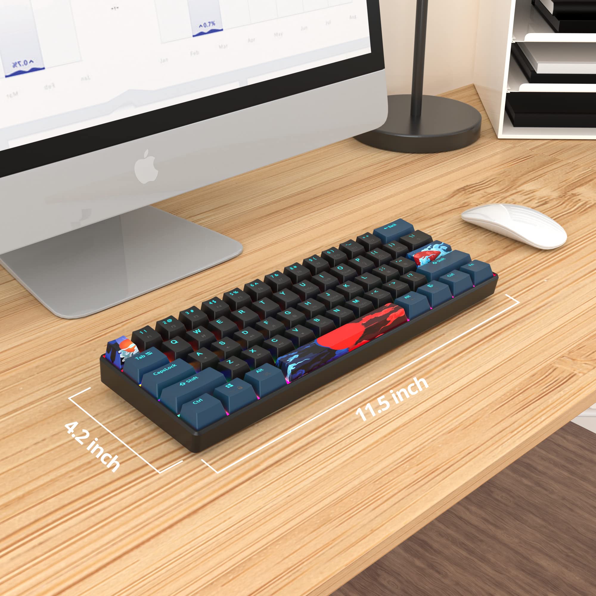 60% Mini Klawiatura Gamingowa Mechaniczna, Przewodowa USB American QWERTY Ultra-kompaktowa 61 Klawiszy dla Graczy Win/Mac