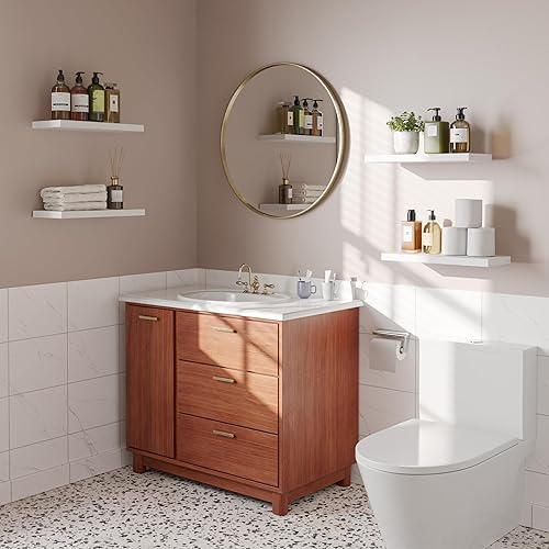 Miniatura 2 de Juego de 4 estantes flotantes blancos de 16 pulgadas para pared, estante de madera rústica para decoración de habitaciones, almacenamiento,