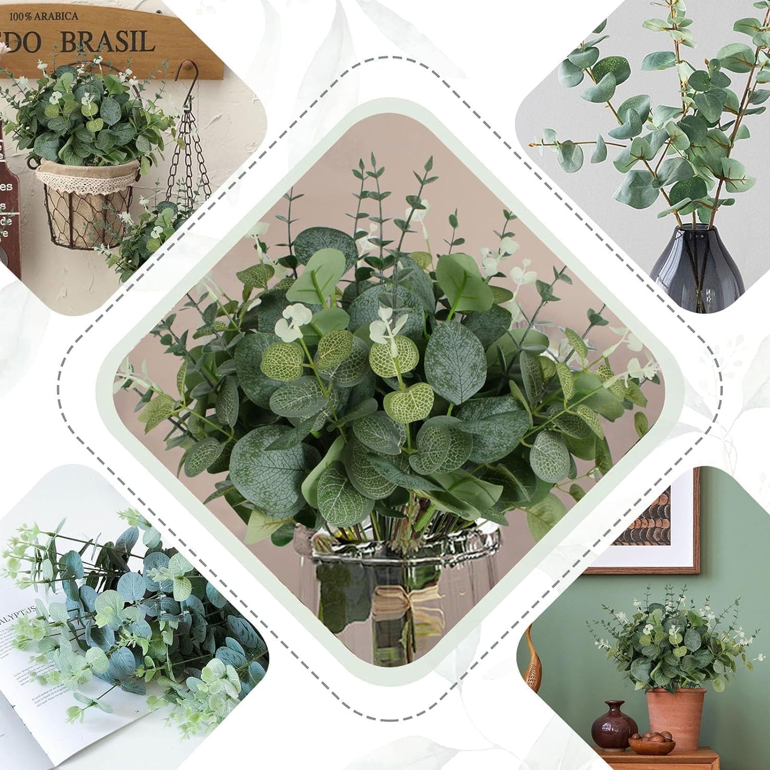 30 Pezzi Di Eucalipto Artificiale – Foglie Finte In Plastica, 4 Forme Diverse, Per Decorazioni, Matrimoni, Casa E Balcone - 3