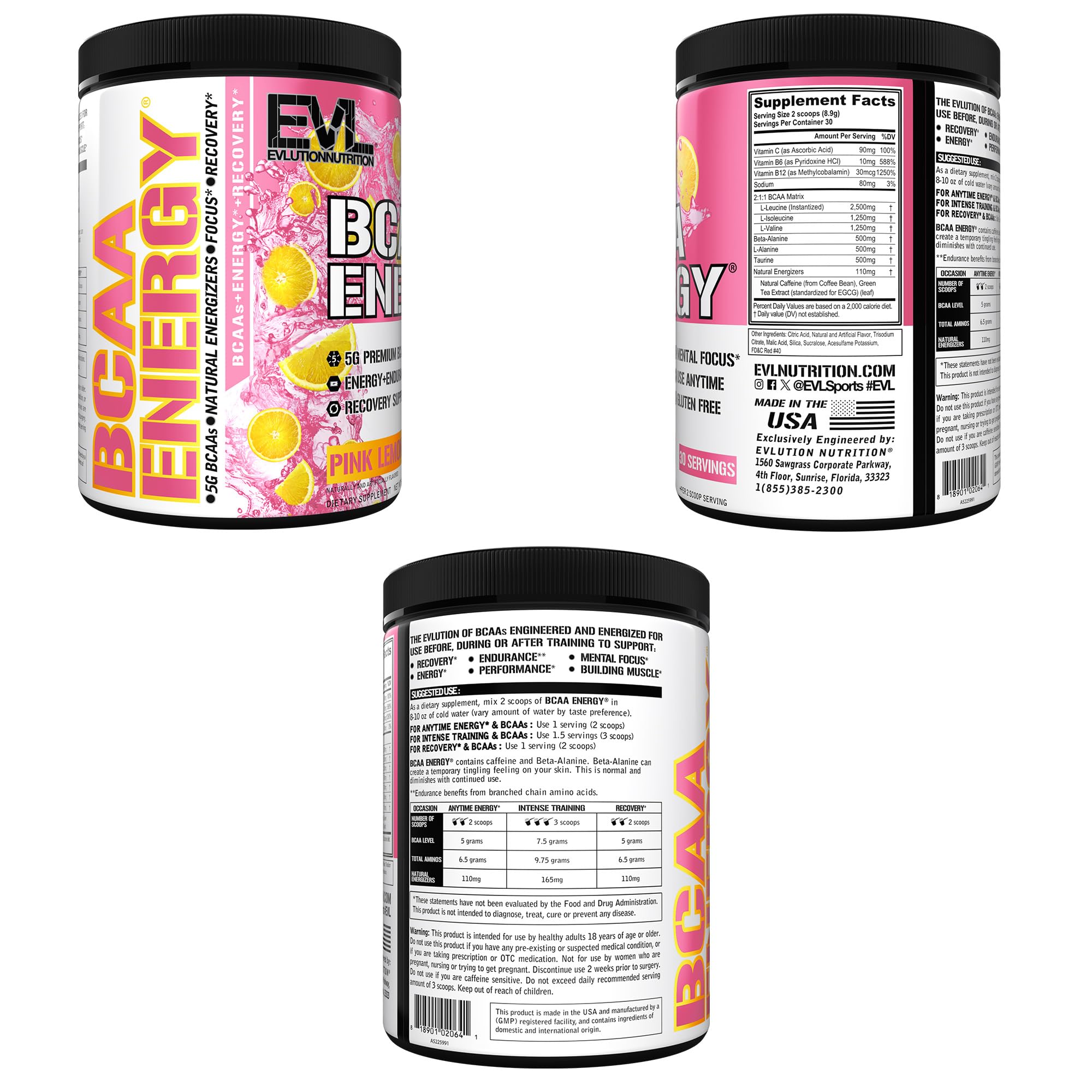 EVL BCAA Energy Amino Acids Powder with Natural Caffeine - Pink Lemonade — Amazon image 9