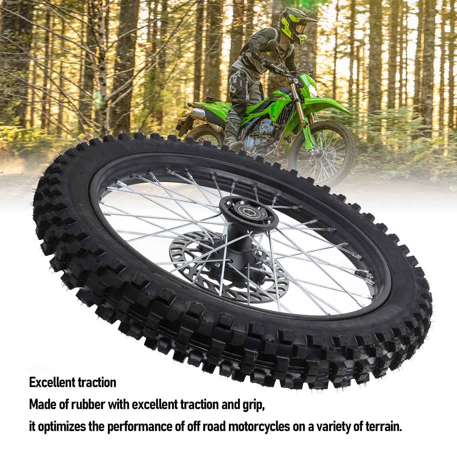 Ausla 17 Zoll Vorderreifen Felgen Reifen Ersatzmontage 70/100-17 2.75-17 mit 12mm Achse und 190mm Bremsscheibe für Dirt Pit Bike RM80 KLX125 Apollo