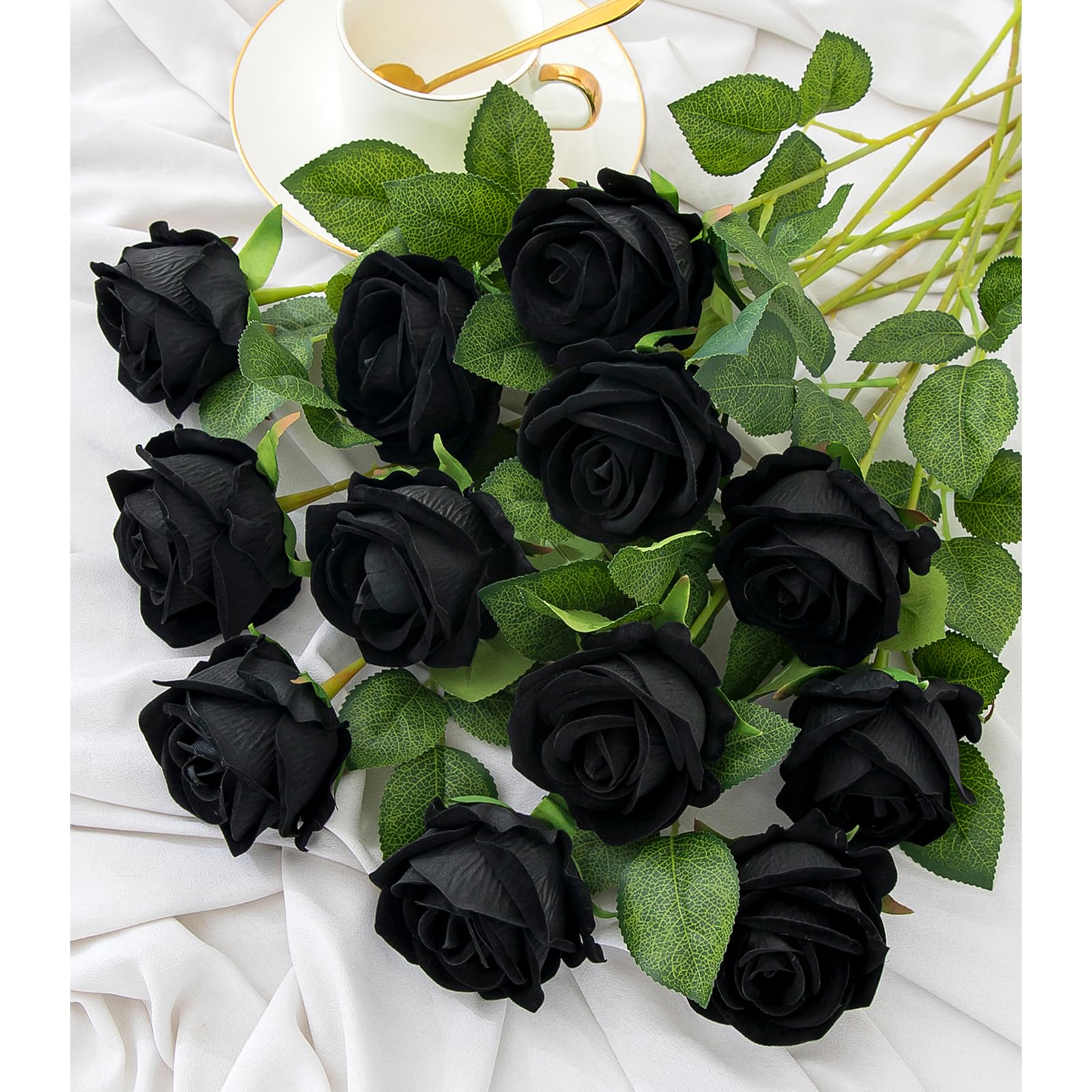 Hawesom 12-Pack Velvet Black Roses