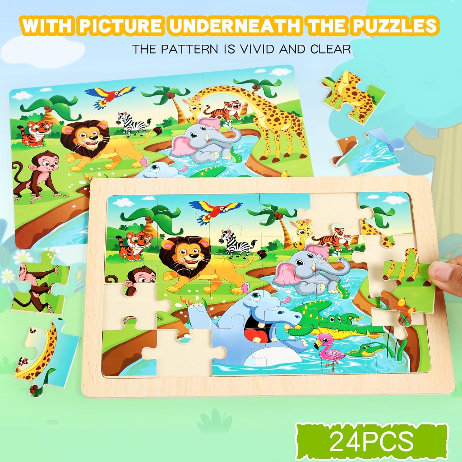 Puzzles for Kids Ages 4-6, 4 Packs 24 Piece Wooden Jigsaw Puzzle for Toddlers 5-8, Preschool Educational Puzzle Boards Toys Gifts for 4 5 6 7 8 Boys Girls