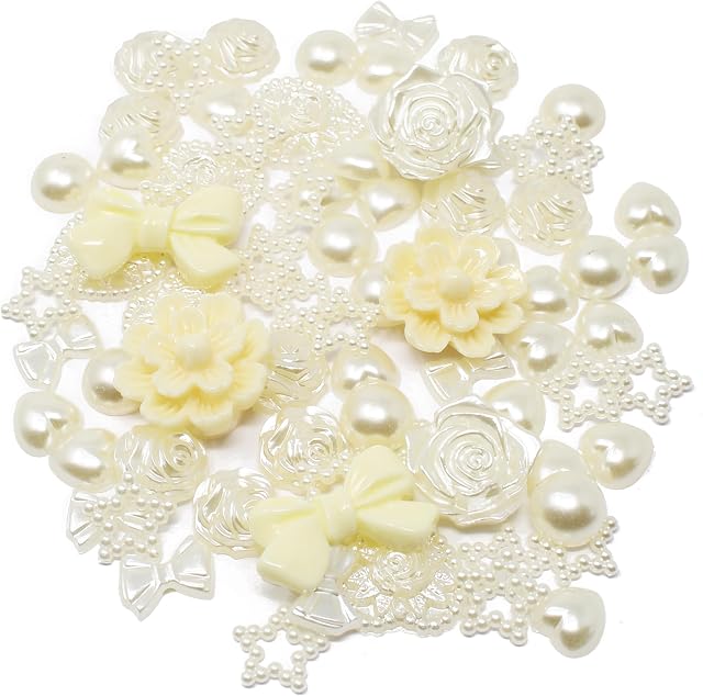 80 Mix Ivory Shabby Chic Resin Flatbacks - Elegant Embellishments for Creative Cardmaking and Scrapbooking Projects