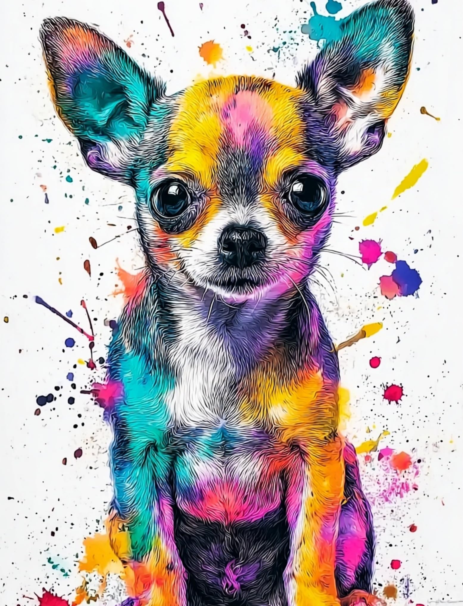 WANGWANGMIAO Paint by Numbers Kit for Adults,Colorful Chihuahua, DIY Painting with Brushes & Acrylic Pigment, 16x20 Inch, Home Decorations Gift，with Frame