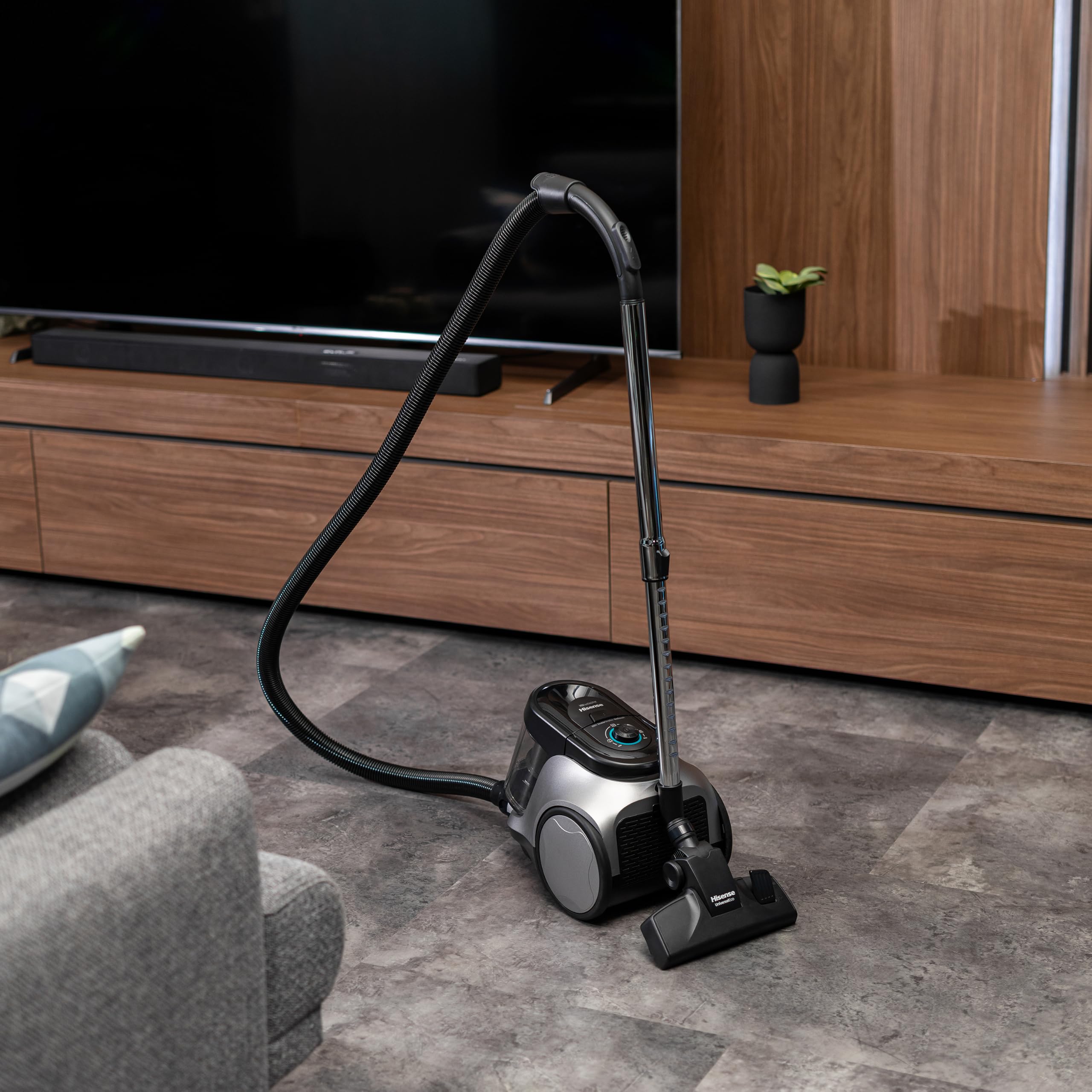 Hisense HVC20E3H2TPA Aspiradora Trineo ciclónica sin Bolsa, Cepillo HI2 Textil y Mascotas, Potente succión de 160W, Tubo telescópico metálico y Boquilla con Cepillo 2 en 1 para Suelos Duros
