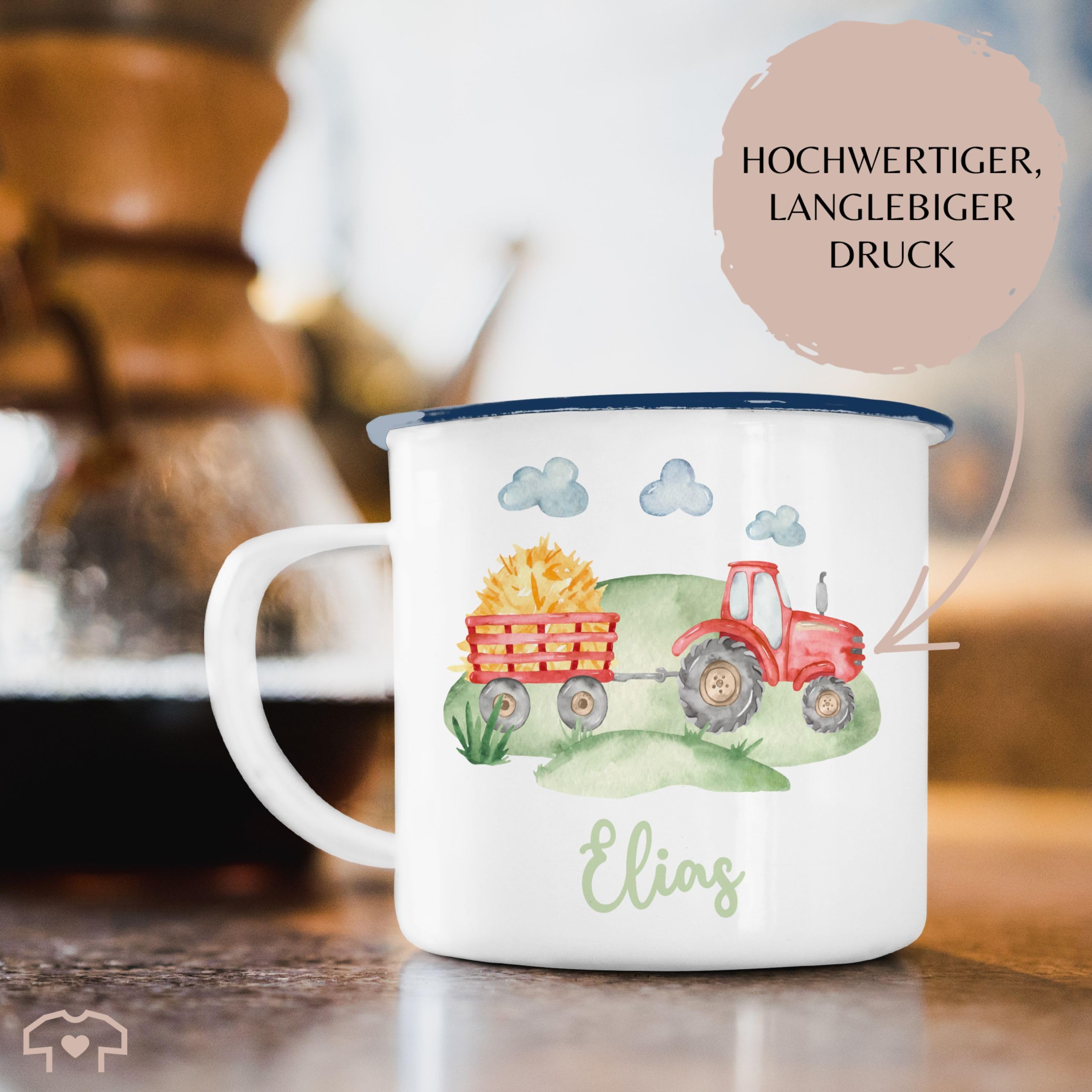 Emaille Becher Mit Traktor-Motiv – 300 Ml, Spülmaschinengeeignet, Perfekt Für Traktorfans