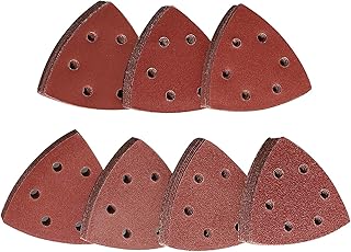 STEBRUAM Delta-Triangle Sanding Sheets, Sanding discs 70 Pieces Detail Sander Pads 6 Holes Triangle Sandpaper 10 x Grits 60/80/120/180/240/320/400 Triangle Sanding Pads 93 x 93 x 93 mm Sander Sheets