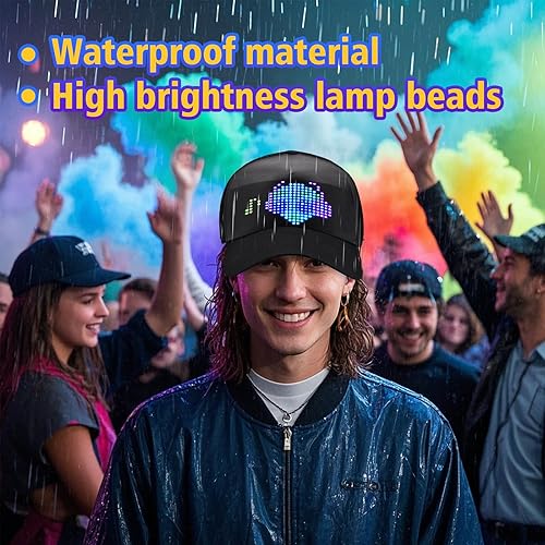 Miniatura 5 de Sombreros LED, pantalla LED, gorras de béisbol con control de aplicación Bluetooth, compatible con texto, patrones, animaciones para fiestas, bares,