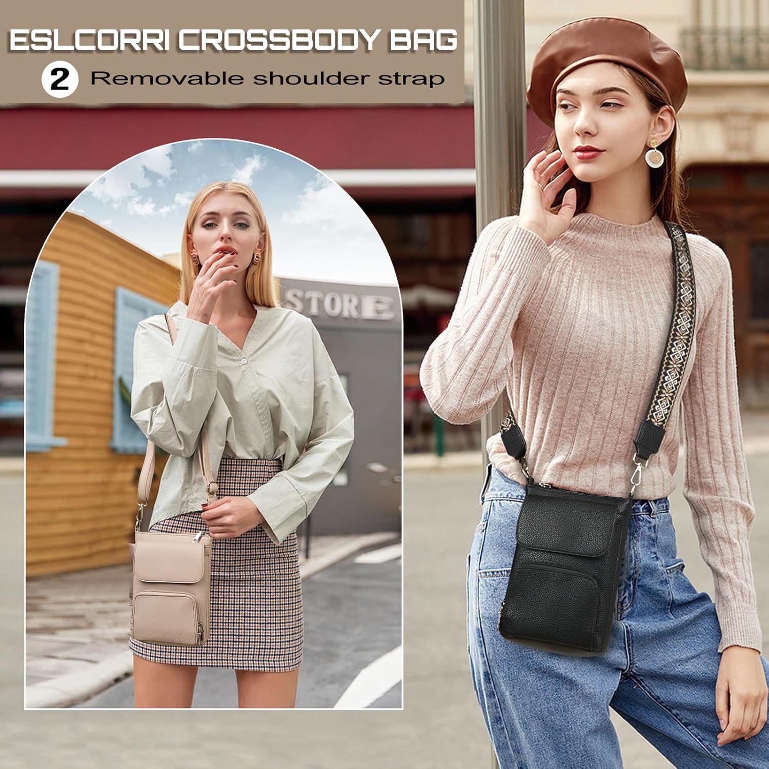 Eslcorri Small Crossbody Bags for Women Leather Cell Phone Purse Multi Pocket Wallet Shoulder Handbag with Card Slots - Image 2