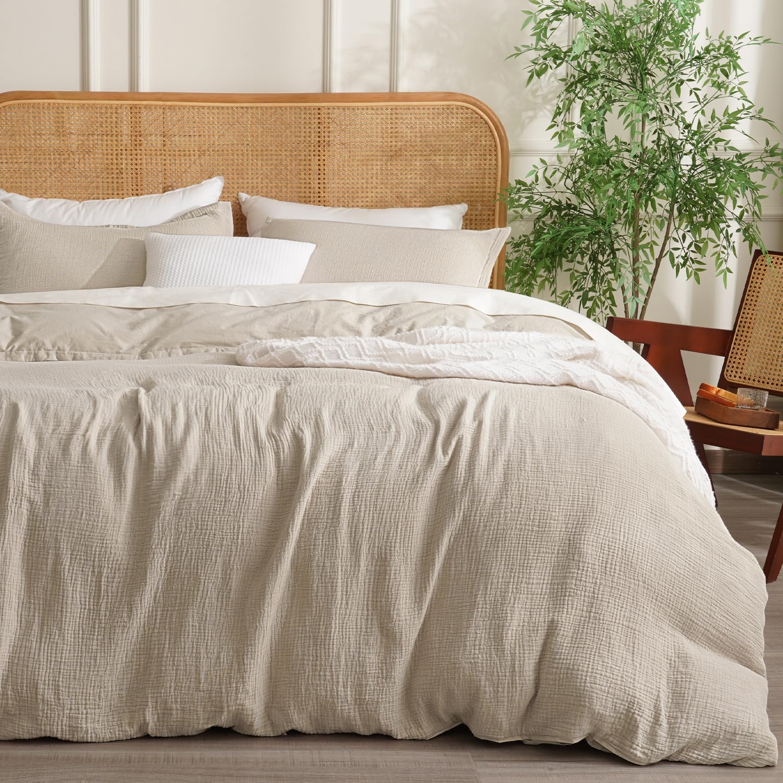 david's home 100% cotton muslin duvet cover set twin size,2 pcs ultra soft breathable & lightweight gauze bedding set with 1 pillowcase,textured home decor with button, 68"ï¿½90" natural,no insert