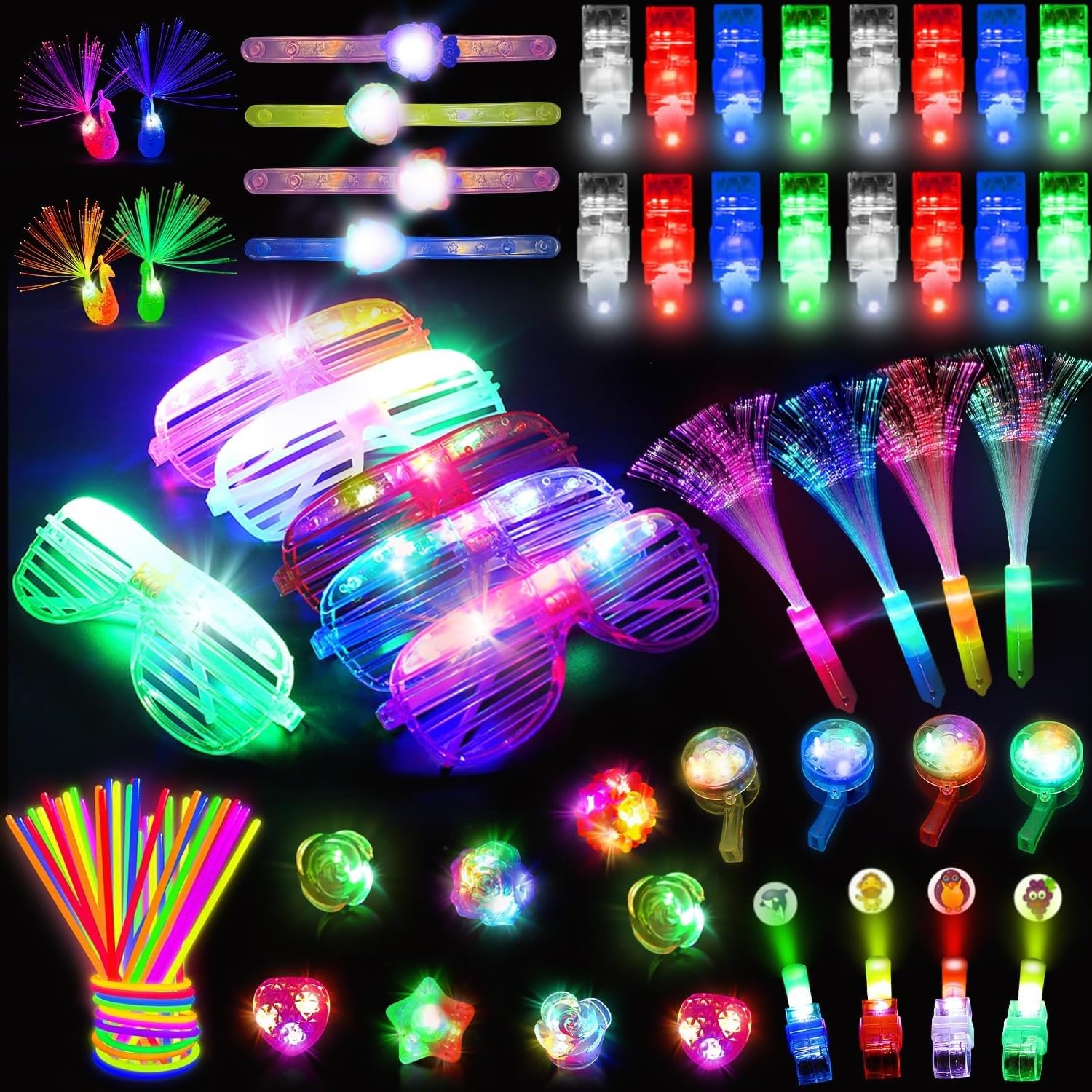 LED Light Toys for Kids Adults,Nighttime Party Supplies with Finger Lights Glow Sticks Glow Glasses Glow Balloons,LED Light Toys Party Favors,for Glowing Halloween Christmas Birthday Party (B)