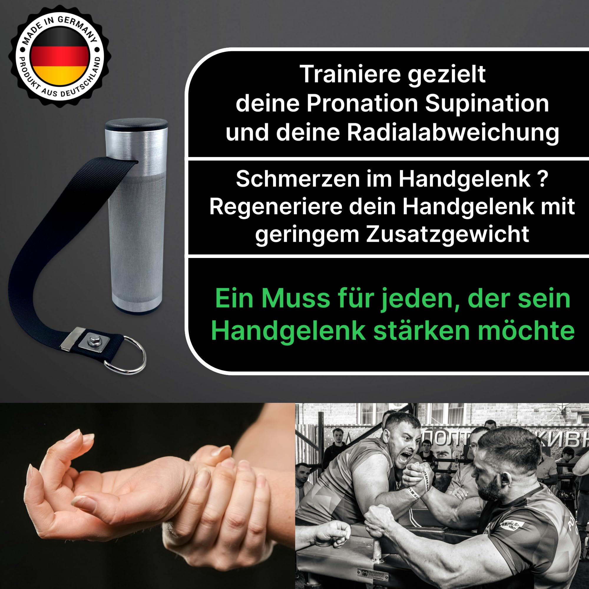 OAP Premium Armwrestling Pronator Tool, Handtrainer & Unterarmtrainer, 100% Made in Germany, Kompatibel mit Kabelzug, Loading pin und Widerstandsbänder, für Home Gym/ Fitnessstudio