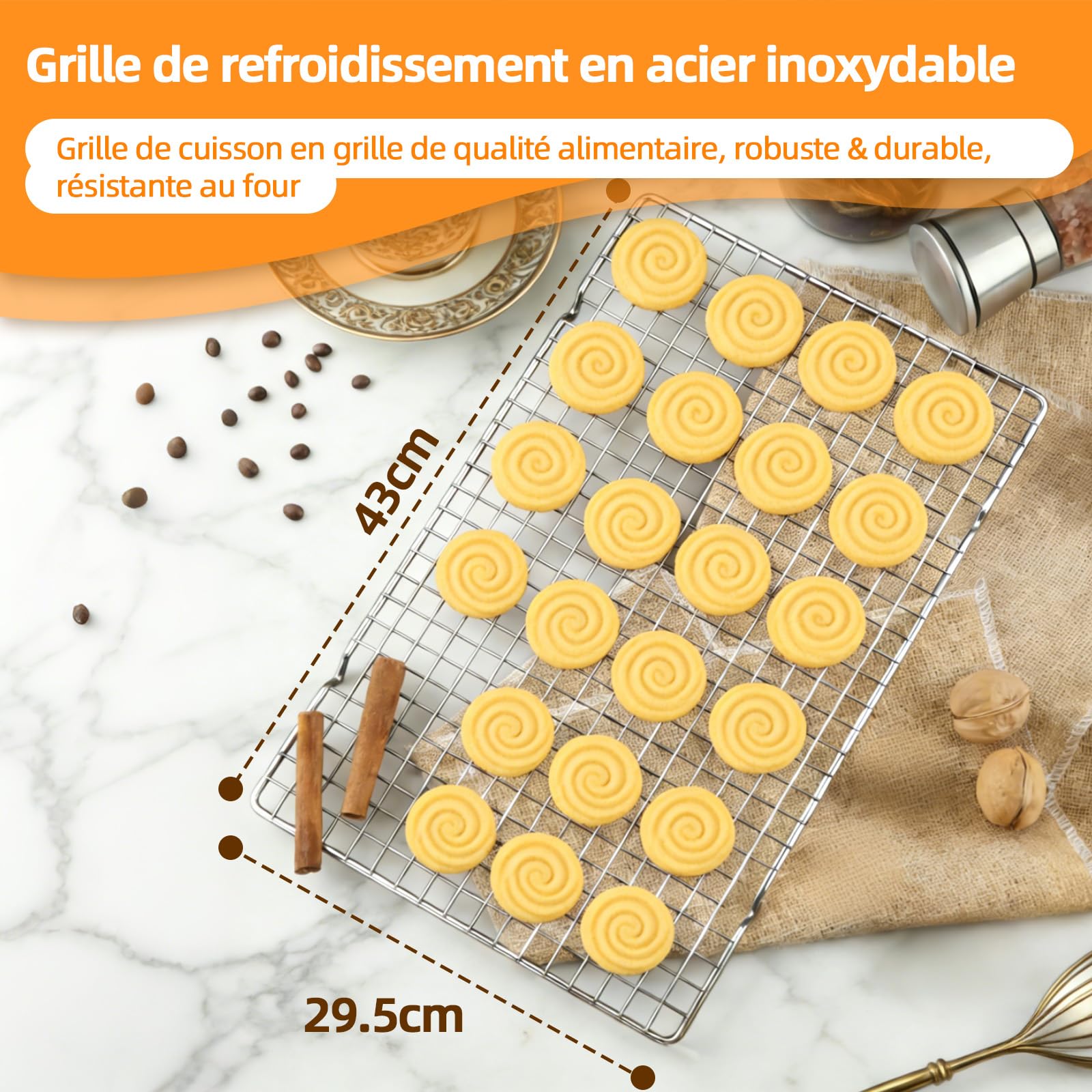 Grille Patisserie 43x29 cm en Acier avec Pieds Stables, Lavable au Lave-Vaisselle