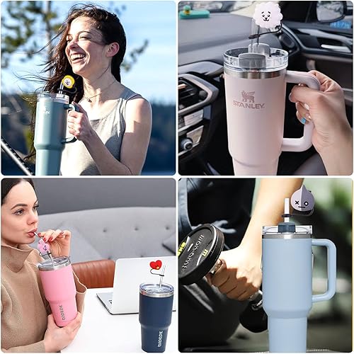 Miniatura 5 de B.T.S - 8 fundas de popote compatibles con vasos Stanley de 30 y 40 onzas, tapas de popote de 2564 pulgadas, bonitas fundas de silicona para