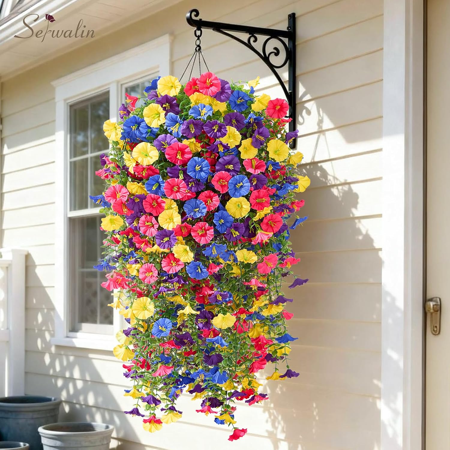 Serwalin Artificial Hanging Flowers for Outdoors UV Resistant, 4PCS Faux Morning Glory Fake Outdoor Flowers Realistic Silk Flower Faux Plants for Outside Planter Front Door Porch Patio Yard Decor - Image 4