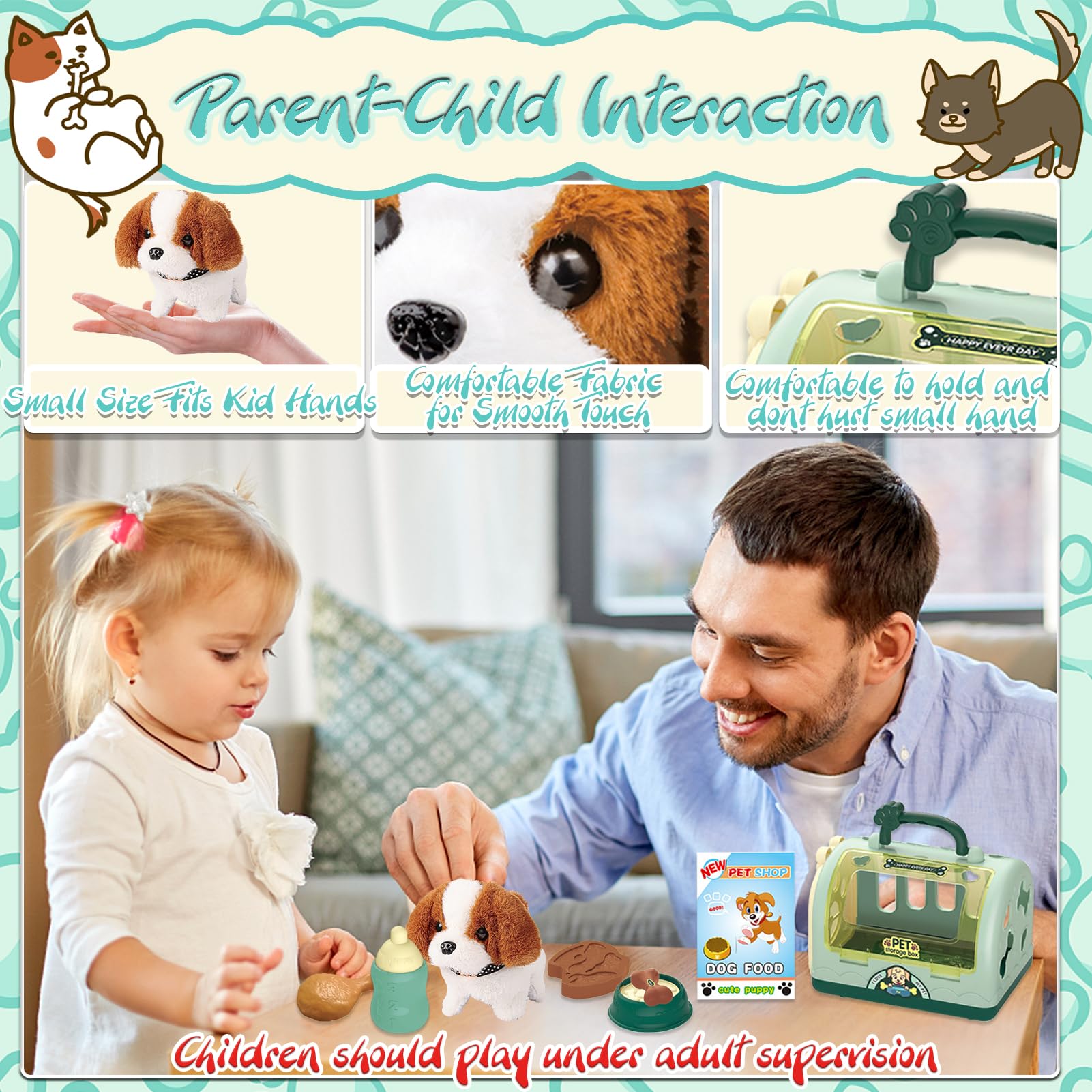 STAY GENT Cane Giocattolo Kit Valigetta Dottoressa Bambina Cagnolino Che Abbaia e Cammina 12Pezzi Peluche Cane Robot Pet Alimentazione Talk Gioco Regalo Giochi Bambini Bambina 2 3 4 5 6 7 Anni Femmina