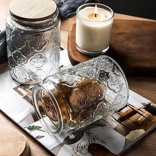 Miniatura 7 de Custde Tarros de almacenamiento de vidrio con tapa hermética, recipiente de 35 onzas para encimera de cocina con tapa de bambú, azúcar morena,