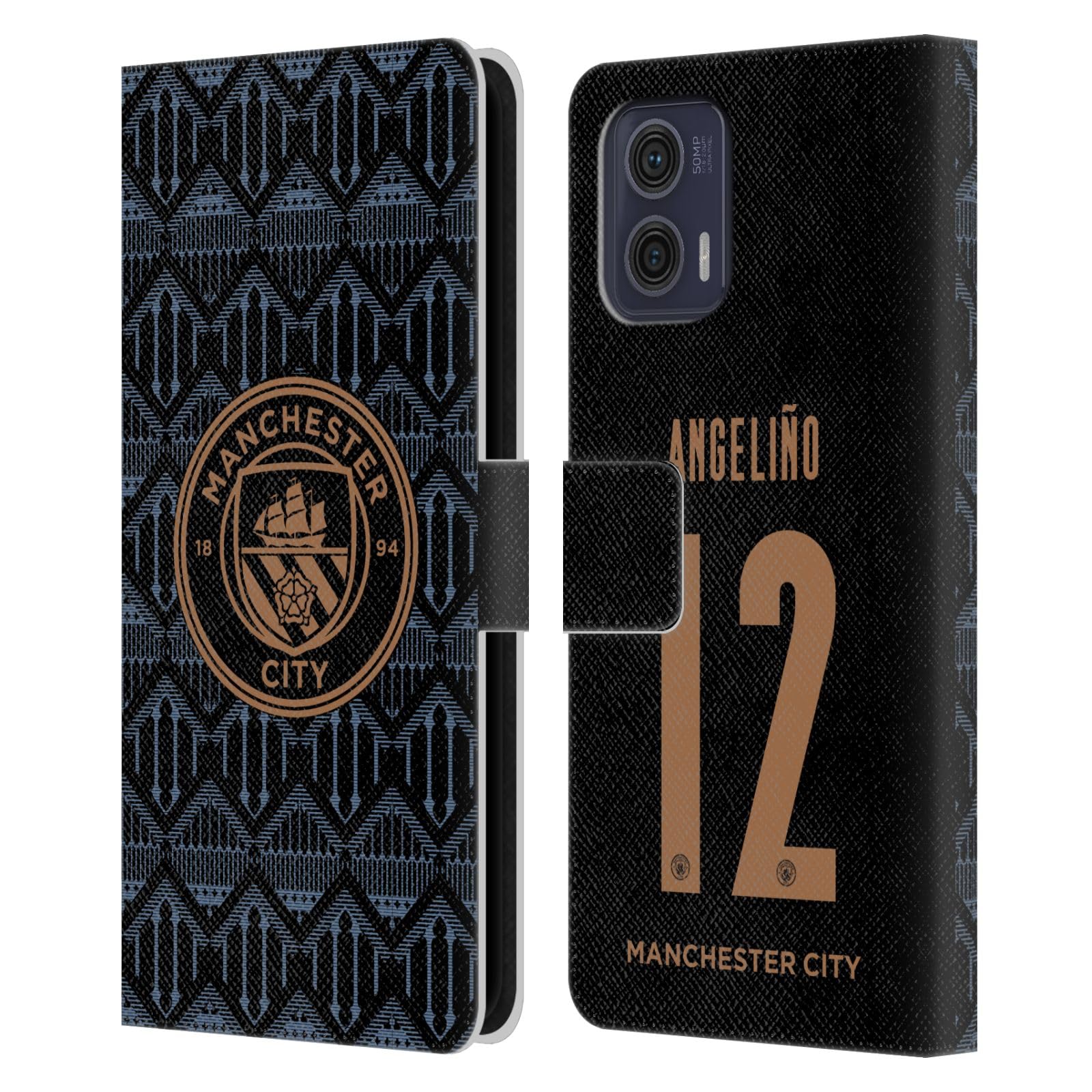 Head Case Designs Officially Licensed Manchester City Man City FC Angeliño 2020/21 Players Away Kit Group 2 Leather Book Wallet Case Cover Compatible with Motorola Moto G73 5G