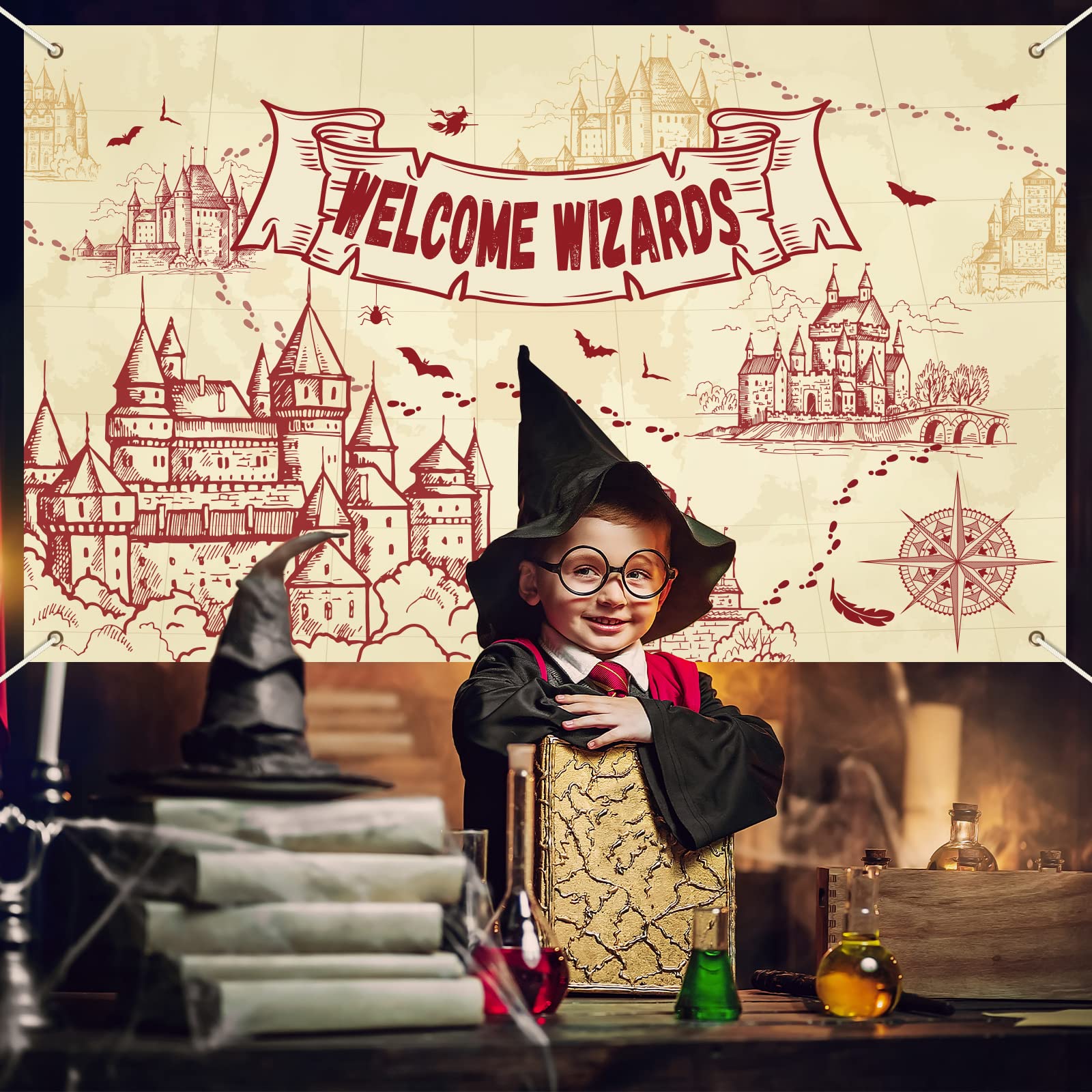 Wizard Birthday Backdrop – 150x100cm Polyester Party Decor – Perfect For Magical Theme Parties & Photo Booths