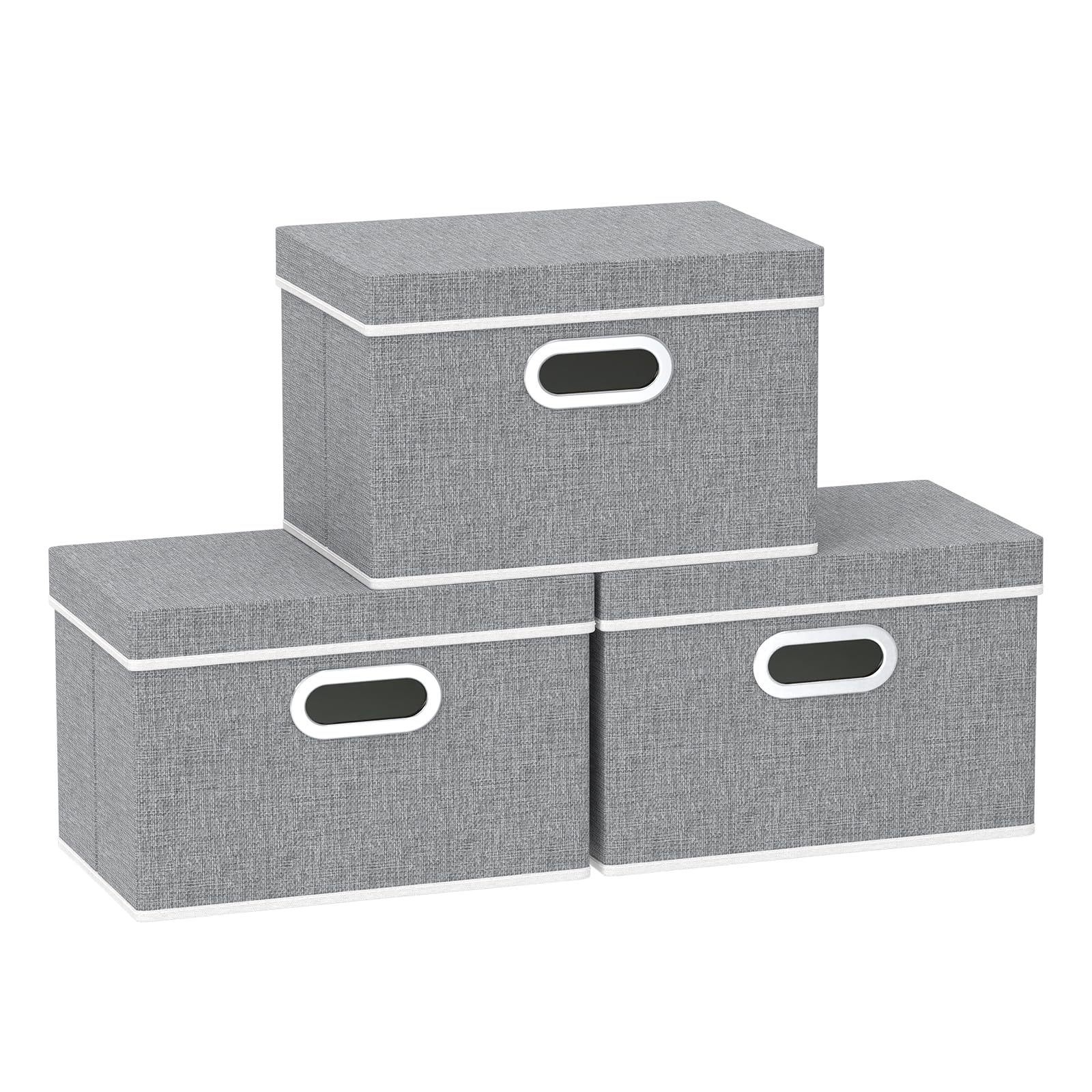 Yawinhe 3 Pack Cajas de Almacenaje con Tapa,Gris Cajas de Tela,38x25x25cm | Cajas de Almacenamiento Plegables;Contenedores Organizadoras de Tejidos con Asas,Lavable Contenedores Plegables