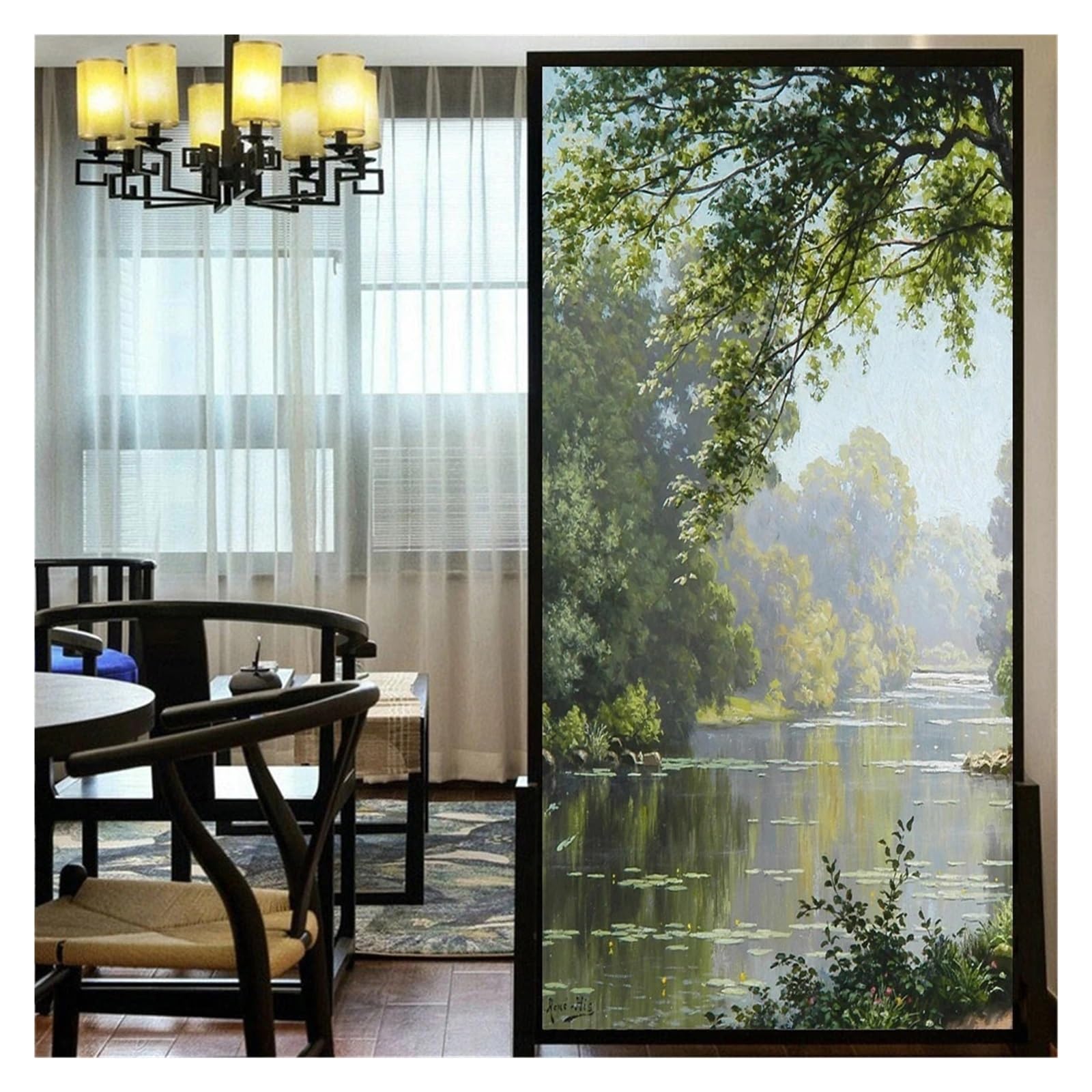 Privacy Windows Film Decorative Forest Stained Glass Window Stickers No Glue Static Cling Frosted Tint for Bathroom,Windows(Color1,50x140cm WxH)