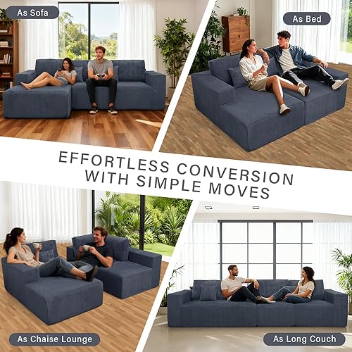 Miniatura 8 de 3 sofás sin hueso para sala de estar, sofá en forma de L, sofá modular modular modular profundo seccional de 111 pulgadas, sofás comprimidos para