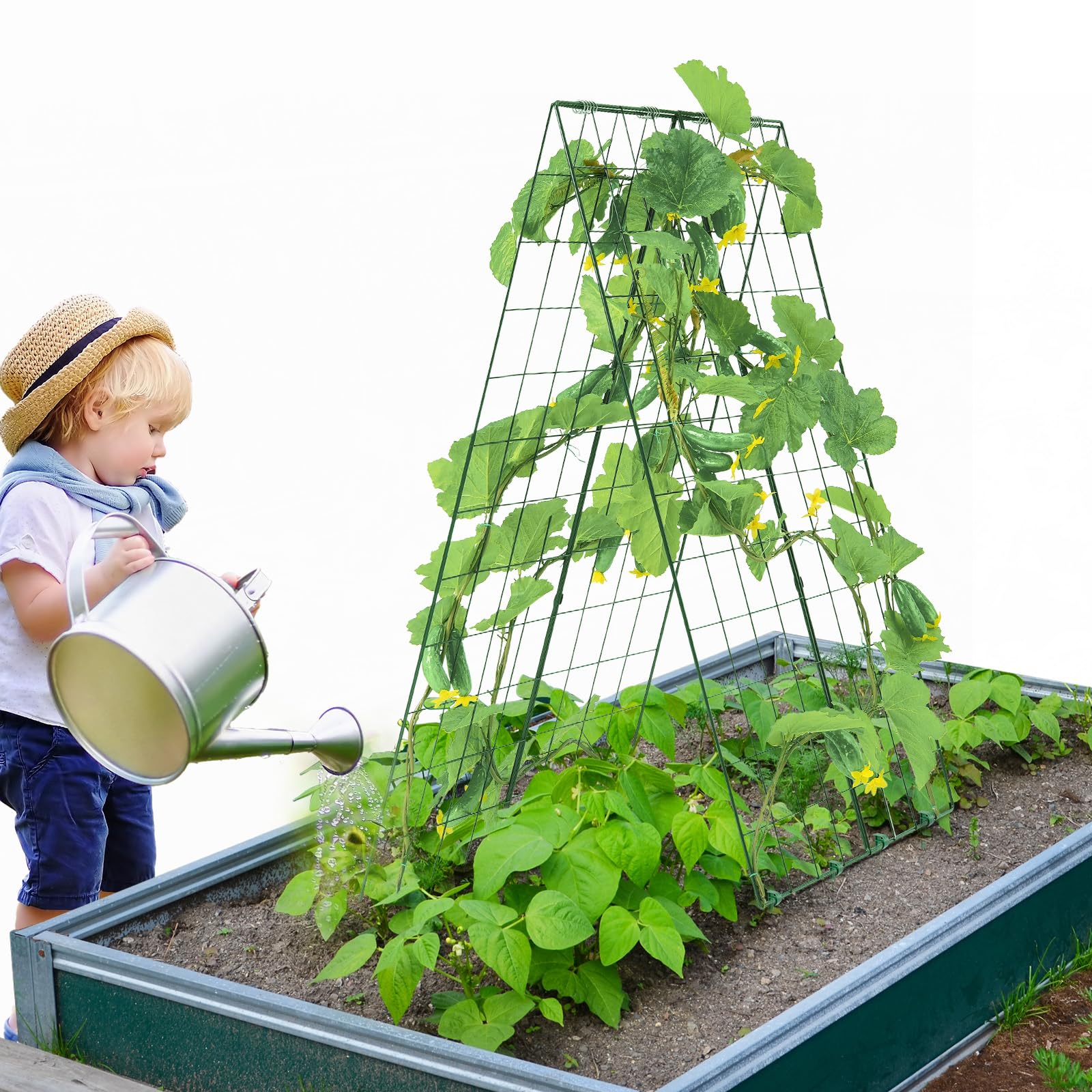 VEVOR Treillis de Concombre pour Plantes grimpantes, Treillis de Jardin Pliable en métal pour lit surélevé, avec Pinces pour Plantes, Support de Plantes, pour tomates, courges, légumes, 117 x 84 cm