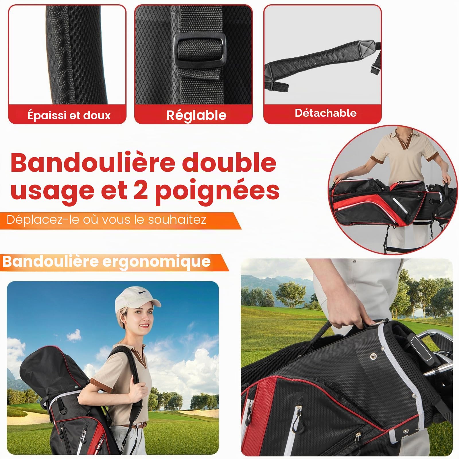 LIFEZEAL Sac de Golf, Sac de Voyage, étui à 14 Compartiments, Sac de Golf à bandoulière, léger, imperméable, Portable, avec Sangle, Porte-gobelets, 9 Sacs, Sac Isotherme, Porte-Parapluie