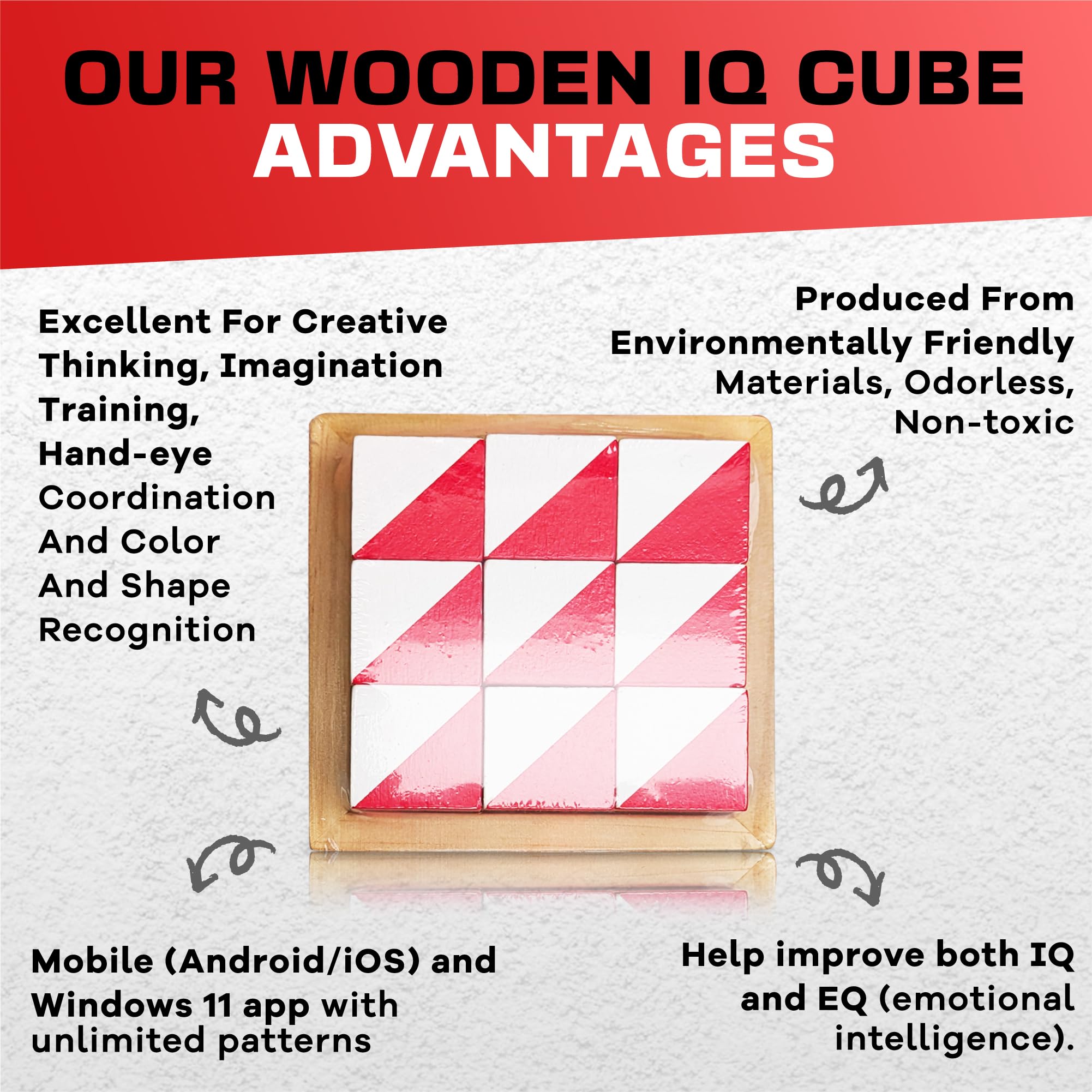 PrfcNL Blocchi di prova IQ PrfcNL - 9 cubi in legno bianco e rosso con 60 modelli e app mobile, ideali per WISC, WAIS, prep WPPSI, giocattolo regalo Montessori educativo STEM Montessori per tutte le e