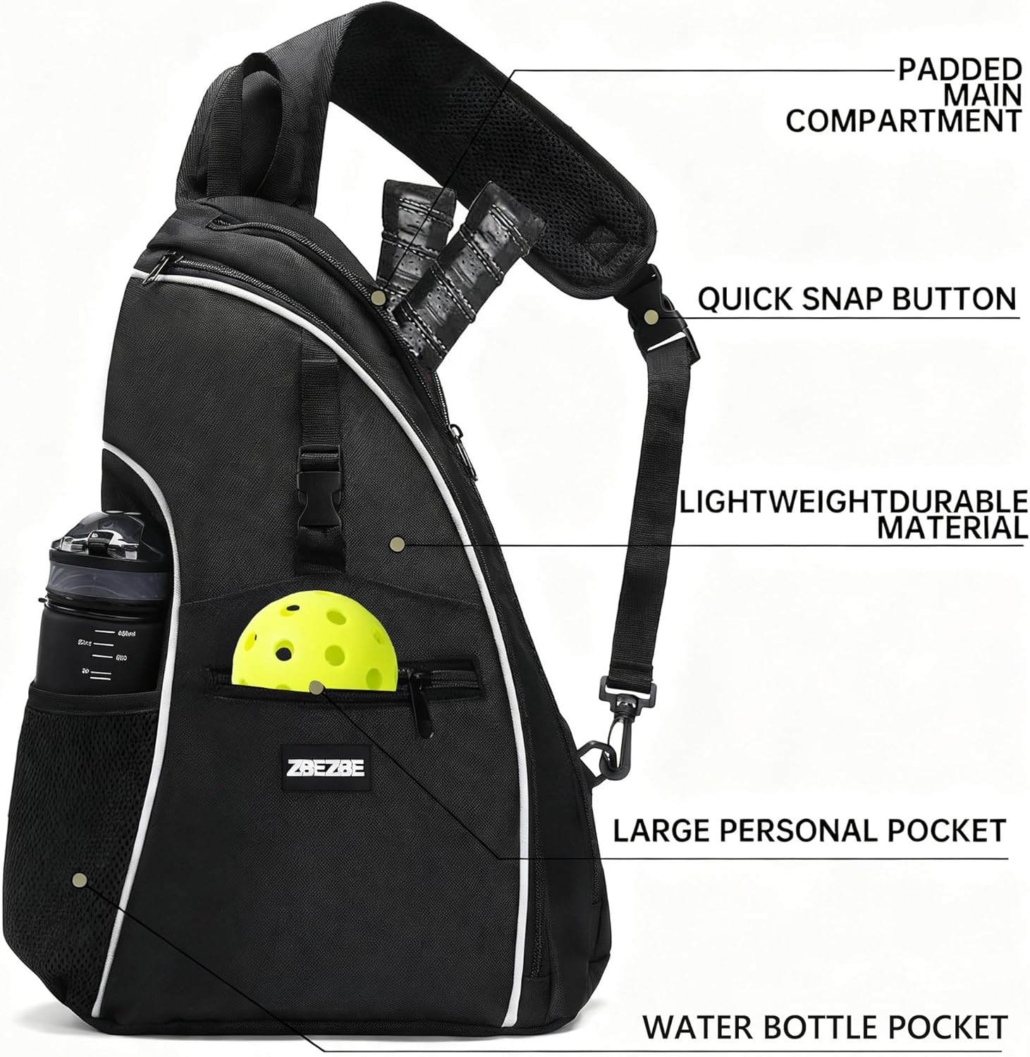 pickleball bag, pickleball backpack with water bottle holder for men and women black
