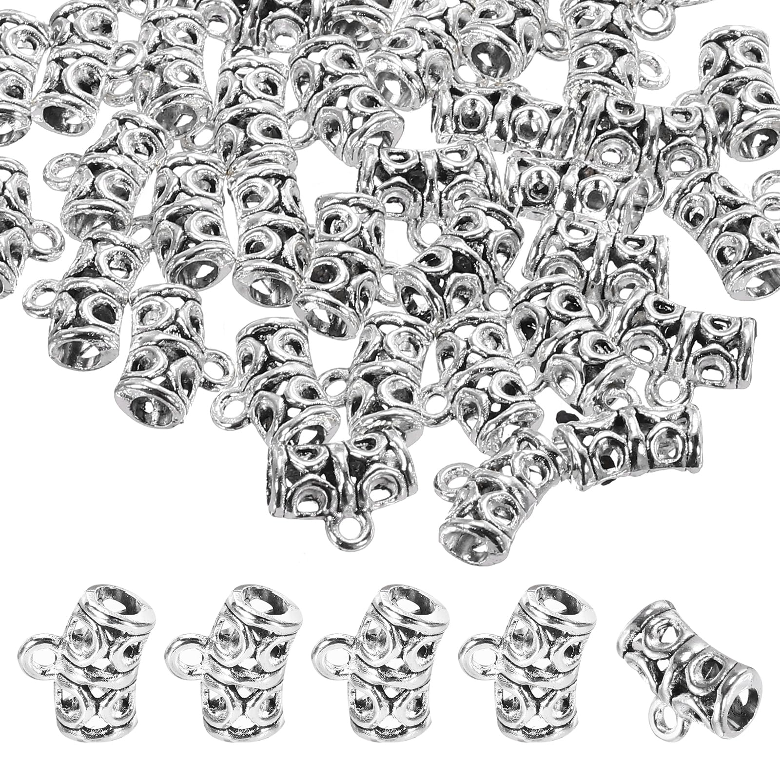 PATIKIL Spacer Bail Bead, 40 Pcs Spacer Beads Charms Holder Bracelet Tube Beads Hanger for Necklace Jewelry DIY Making, Vintage Silver