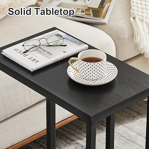 Miniatura 4 de VECELO Mesa auxiliar en forma de C para sofá y cama, bandeja de TV para sala de estar, dormitorio, 2 unidades, color negro