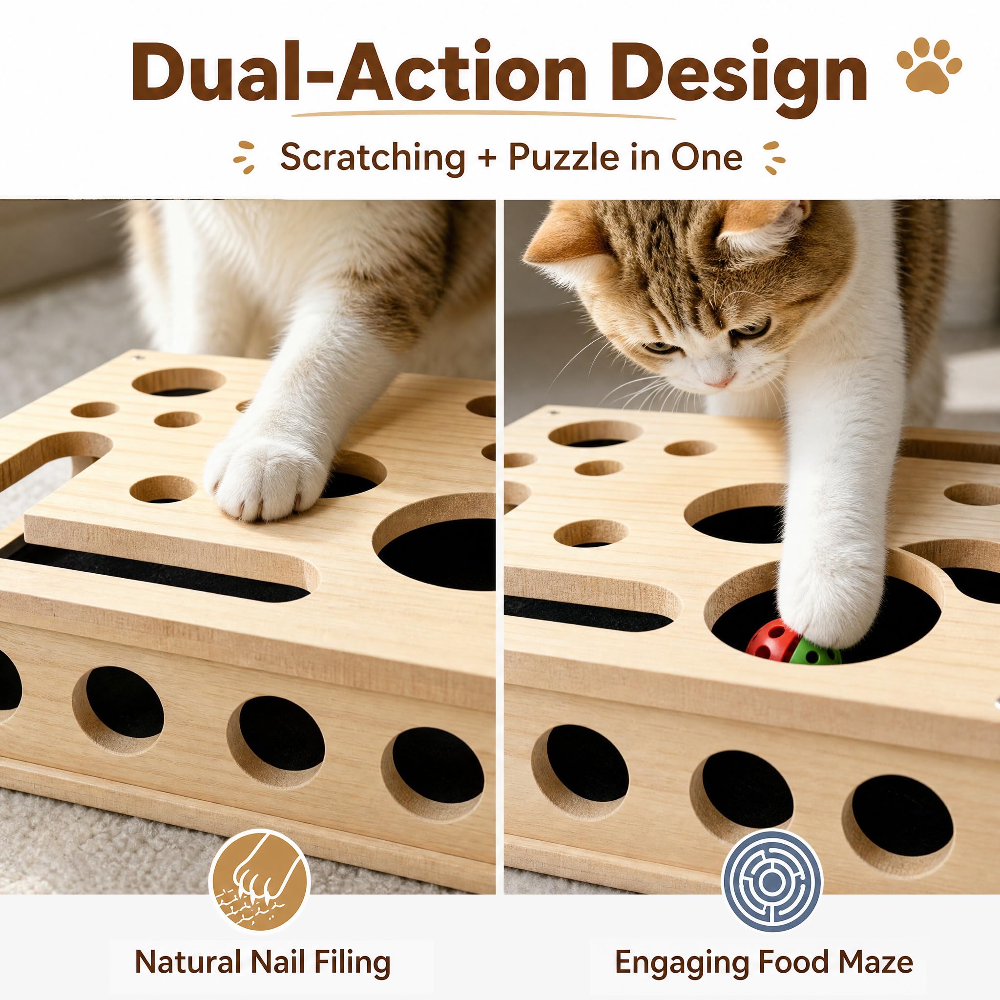 Jouet Interactif pour Chats, 2026 Nouveau Jouet Interactif pour Chats d'Intérieur, Jouet pour Chat Puzzle, Griffoir Interactif Chat avec 3 Balles Baguette à Chat