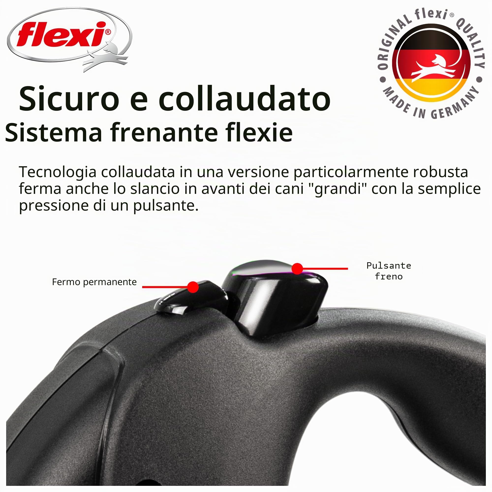 FLEXI - Guinzaglio Giant L Nastro 8 m - Cintura Robusta - Impugnatura Ergonomica Morbida - Custodia Moderna - Moschettone Solido - Per Cani Robusti Fino a 50 kg - Nero