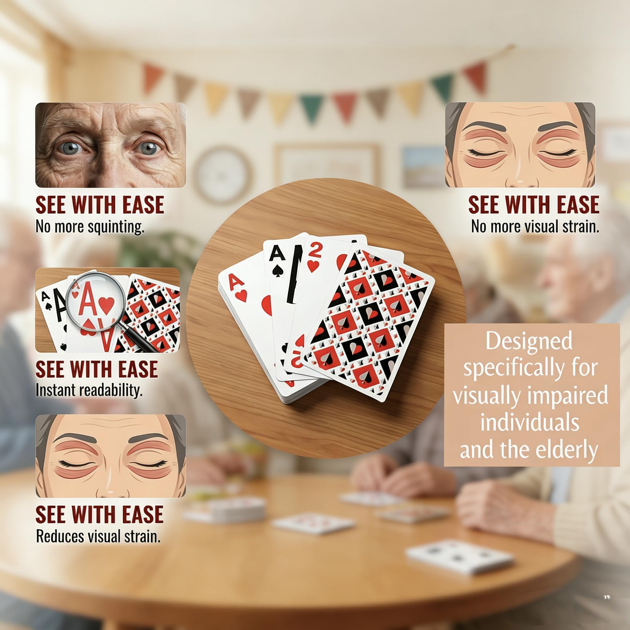 Carte da gioco per ipovedenti, confezione da 2, mazzo di carte facile da leggere per ipovedenti