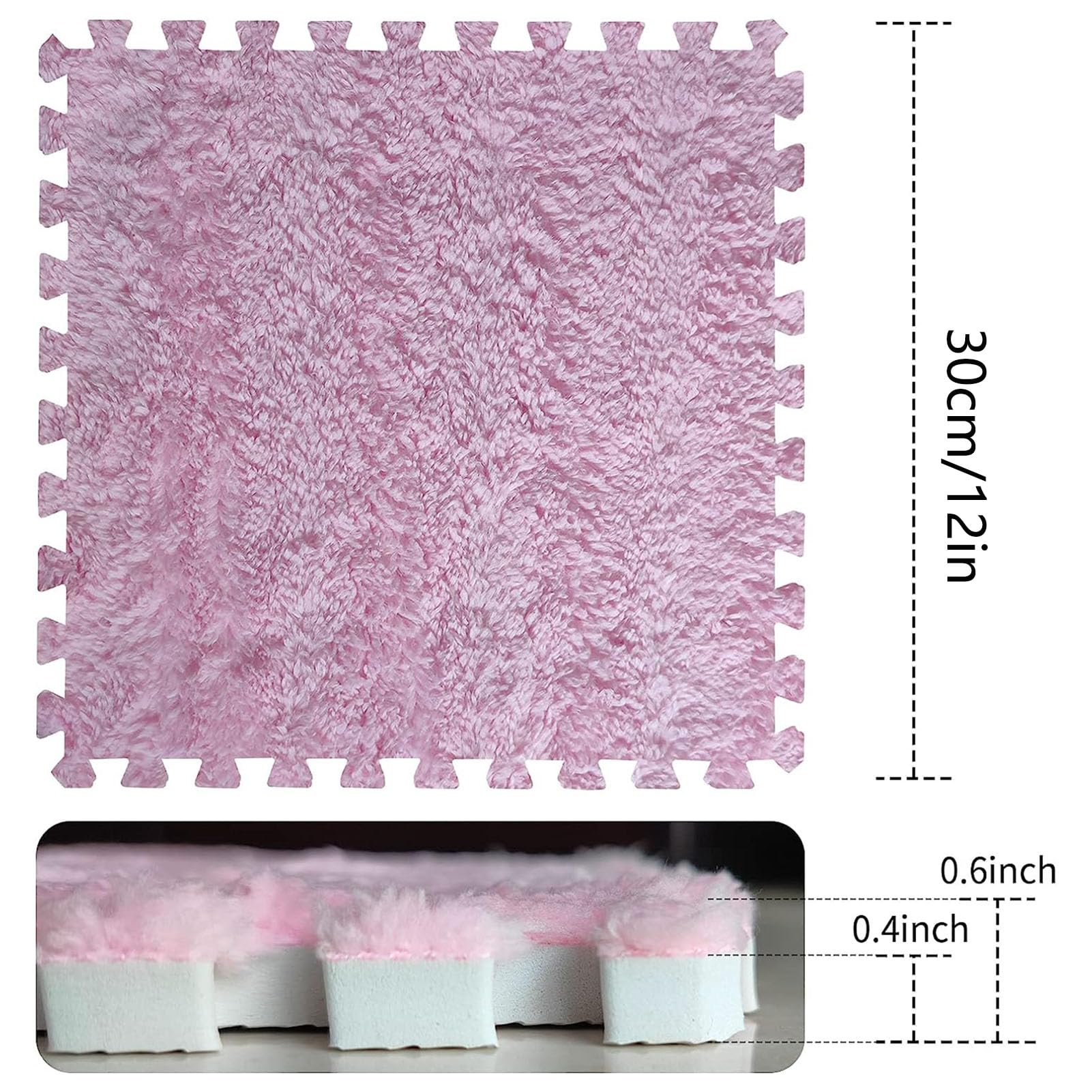 Tappeto ad Incastro Splice 50 Pezzi Tappeto ad Incastro in Schiuma Quadrato soffice e Morbido, Tappetini Puzzle in Peluche per la casa, Tappetino in Schiuma Facile da Ass,Pink+Purple