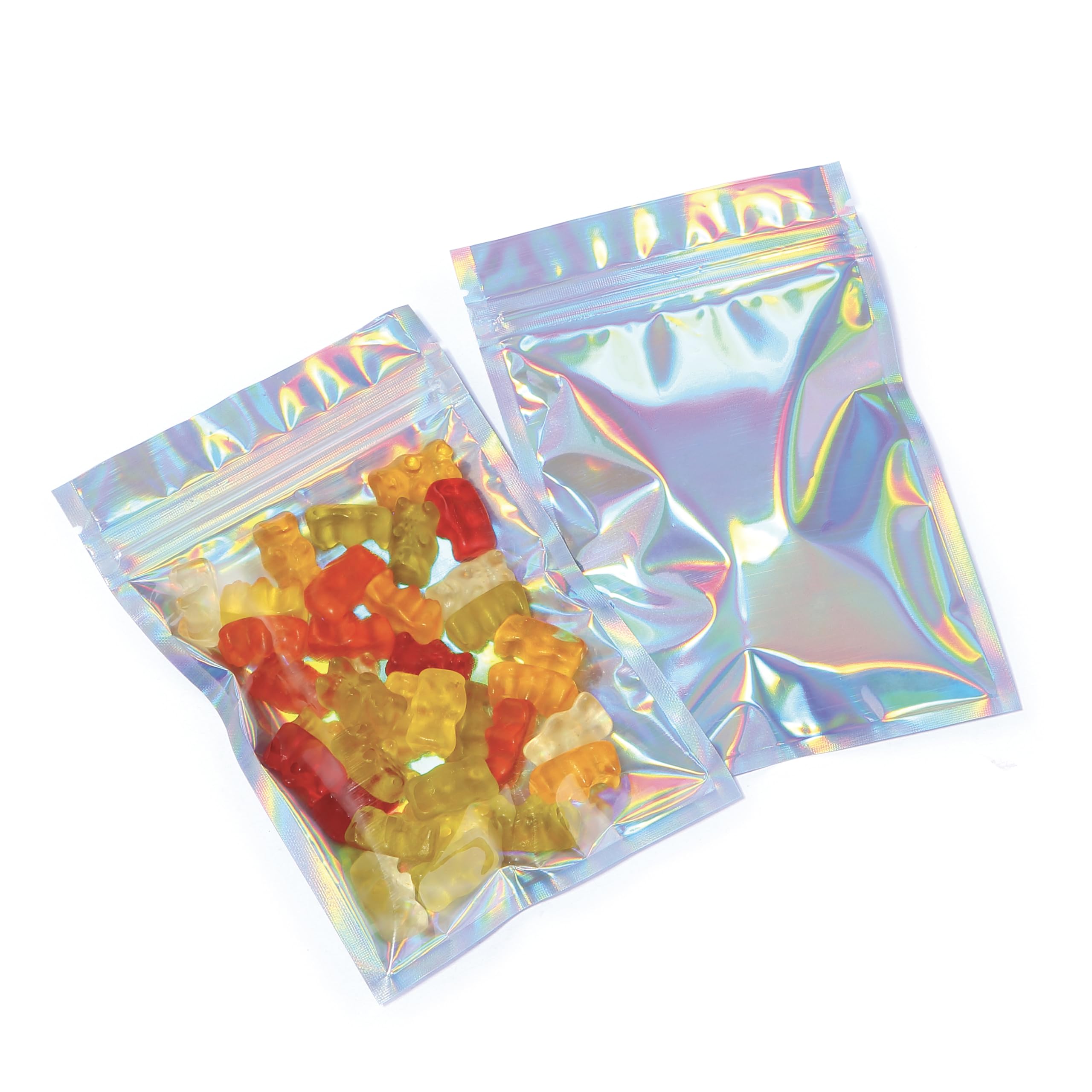 Mylar Bags with Zipper Seal 4 x 6" | 100 Bags | Rainbow Holographic | Sealable Heat Seal Bags for Candy and Food Packaging, Medications and Vitamins | For Liquid and Solids (4" x 6")