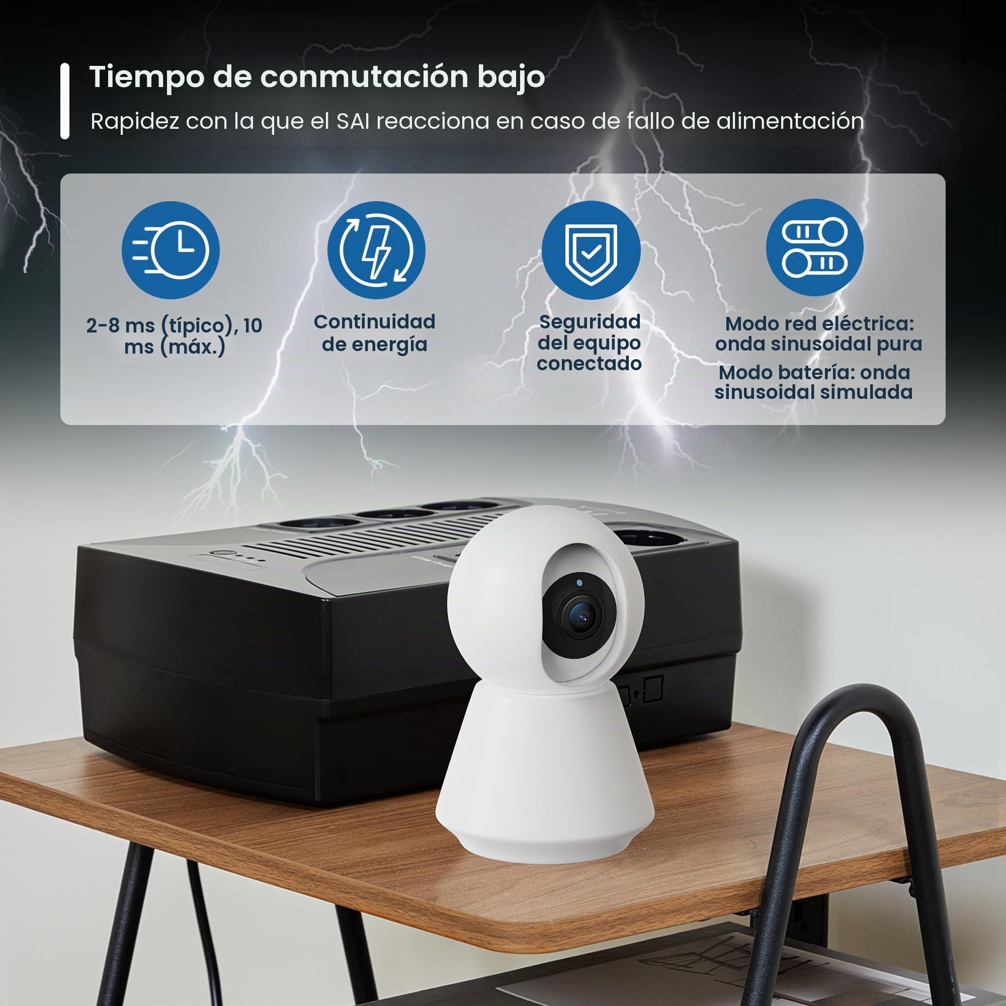 Ewent EW3945 SAI Sistema de Alimentación Ininterrumpida,SAI Line Interactive de 600VA,Fuente de alimentación de protección contra sobretensiones,AVR,Conexión a Tierra,6 Conectores de Salida Schuko