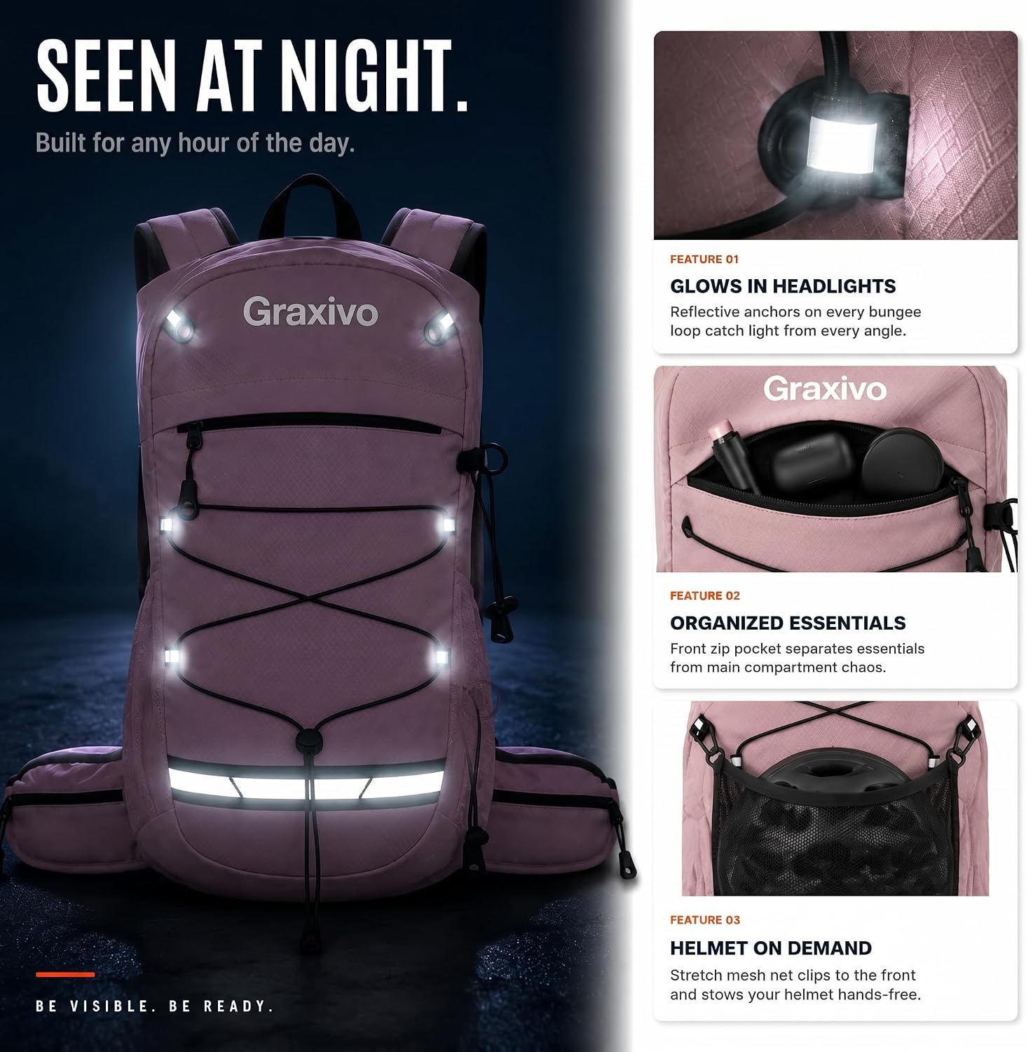 Graxivo Hydration Backpack, Lightweight Hydration Pack with Waist Pockets & Helmet Holder, Versatile Daypack for Mountain Biking, Cycling, Hiking, Running for Men Women image 5