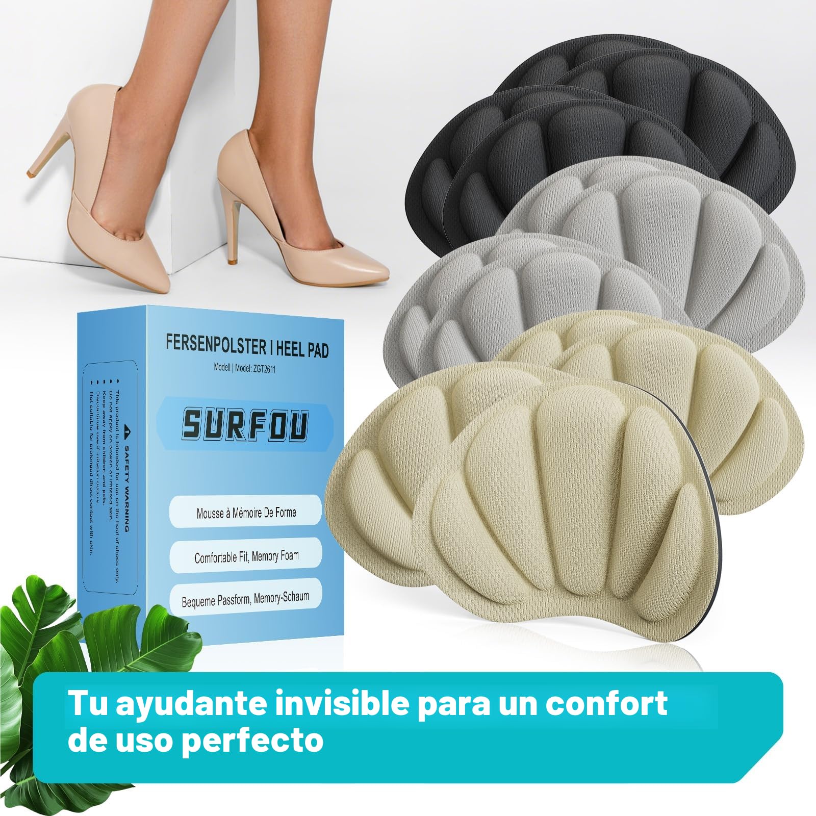 SURFOU Taloneras para zapatos, Almohadillas Autoadhesivas Antirrozaduras, Espuma Viscoelástica Plantillas, Protector de Talón Antideslizante, Unisex, Para Grandes, 6 Pares