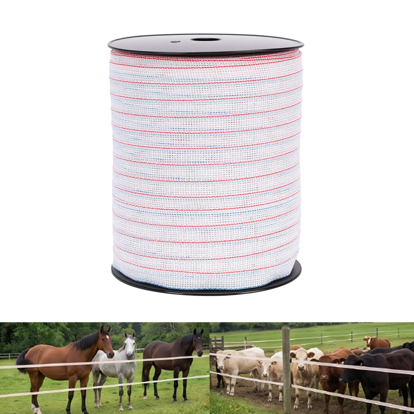 Jiawu Nastro per Recinzione Elettrica, Fili in Acciaio Inossidabile da 400 M per conduttività Affidabile Nastro per Recinzione per Bestiame, per per Cavalli con Alta visibilità e Design Portatile per