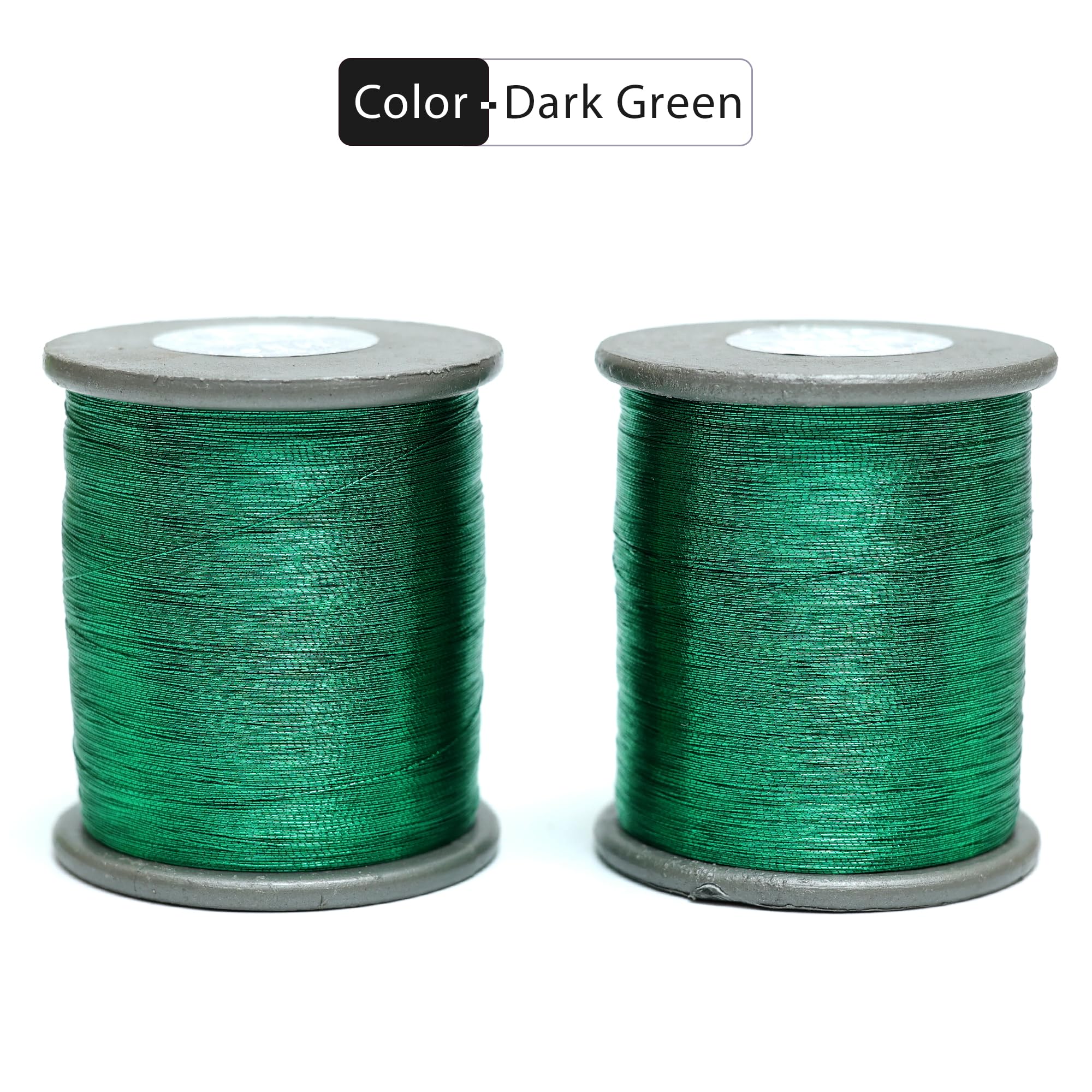 Embroiderymaterial Metallic Zari Thread for Embroidery, Sewing and Jewelry Making, Dark Green Color, 0.1MM(Pack of 2 Roll)