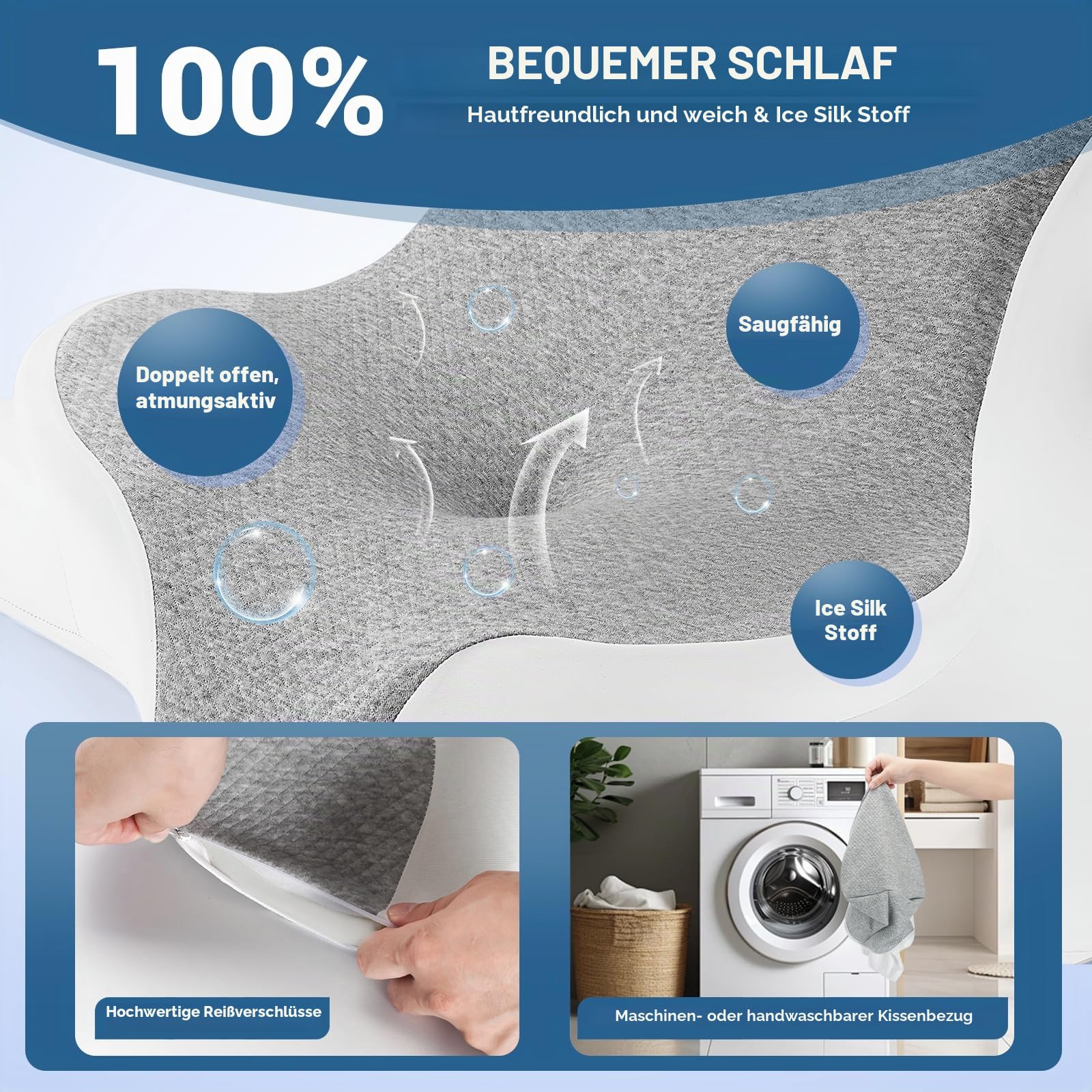 Nackenkissen,Memory Foam Kissen,Orthopädisches Kissen,Ergonomisches kopfkissen,Geeignet für Seitenschläfer, Rückenschläfer und Bauchschläfer（Grau）
