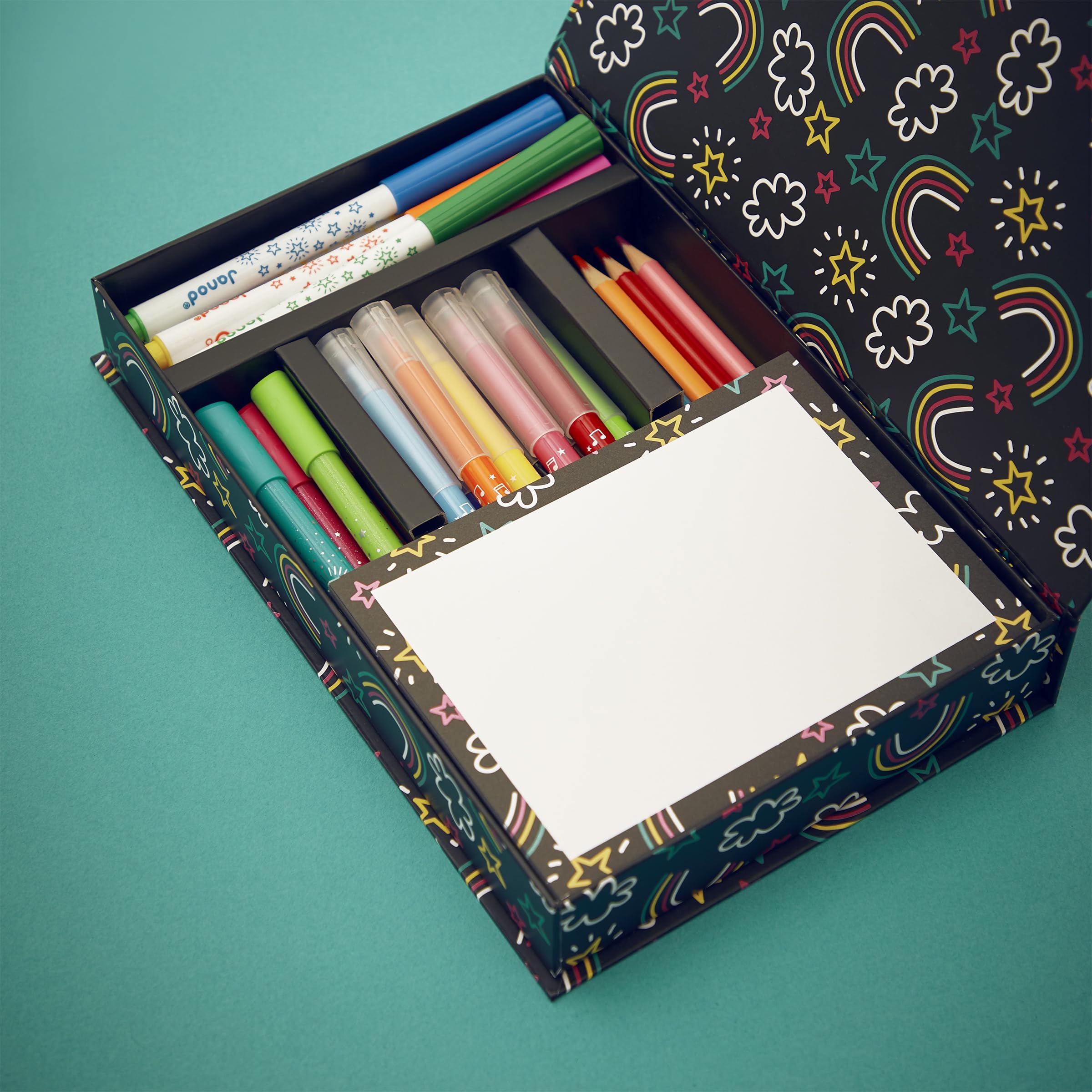 Janod, 42-piece Colouring Set, 12 Colouring Cards, 10 Felt-Tip Pens, 5 Glitter Pens, 7 Magic Pens - Image 4