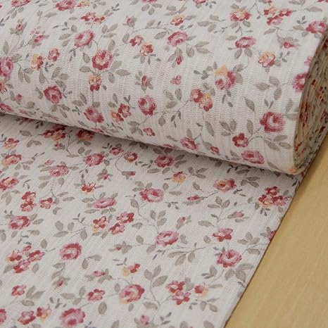 Amazon 生地 高島ちぢみ レッド 楊柳 木綿 プリント 小花柄 布 浴衣 甚平 布地 手芸 コットン 1m単位 布 生地 通販