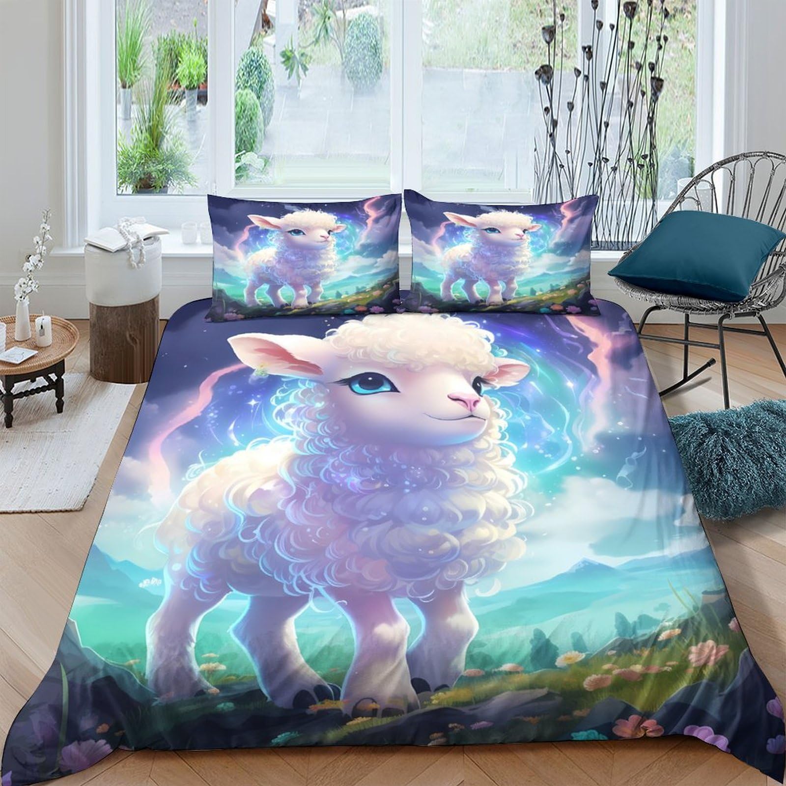 Ctjqhvkz Style-6 3D Printed Fantasy Lamb Fitted Sheet Microfiber Soft Pastel Animal Meadow Bed Cover For Bedroom Dorm Decor Single（135X200cm）