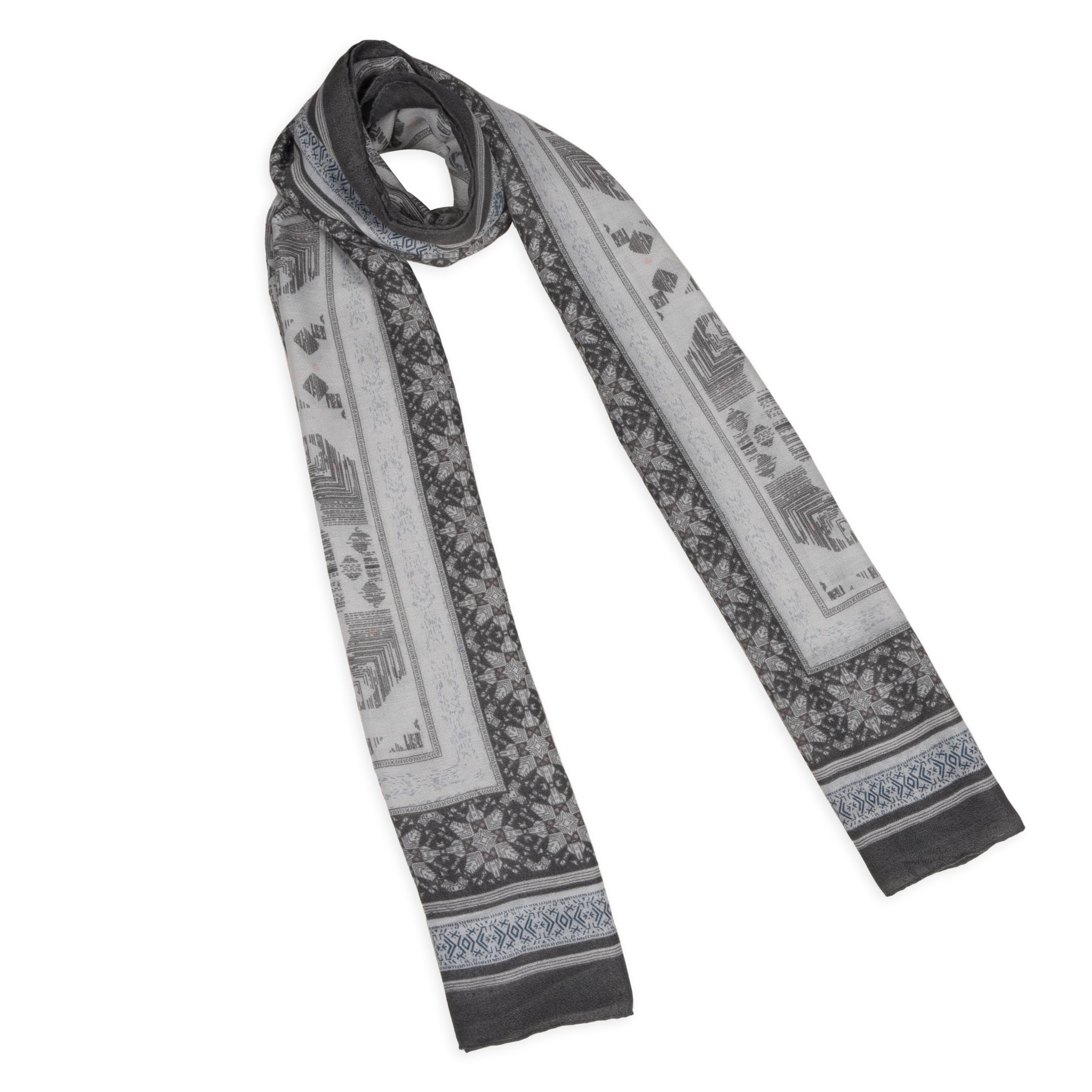 Kyoto Minimalist Women’s Geometric Scarf | Soft Lightweight Grey & White Monochrome Stole | Elegant Modern Printed Fashion Wrap for All Seasons-image-45
