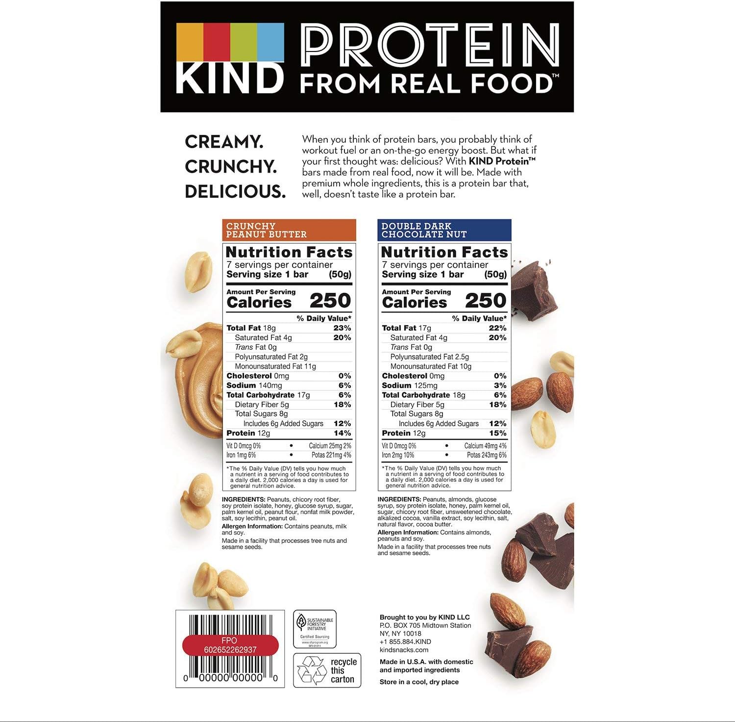 KIND Protein Bars Variety Pack |Creamy Crunchy Texture Crunchy Peanut Butter Bars Double Dark Chocolate Nut Bars - 14 x 1.76 oz